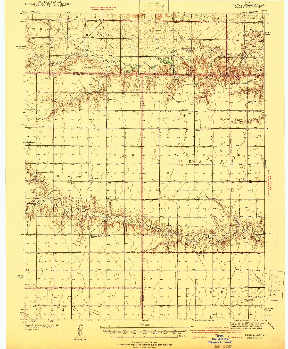 USGS 1:62500-SCALE QUADRANGLE FOR PENCE, KS 1941