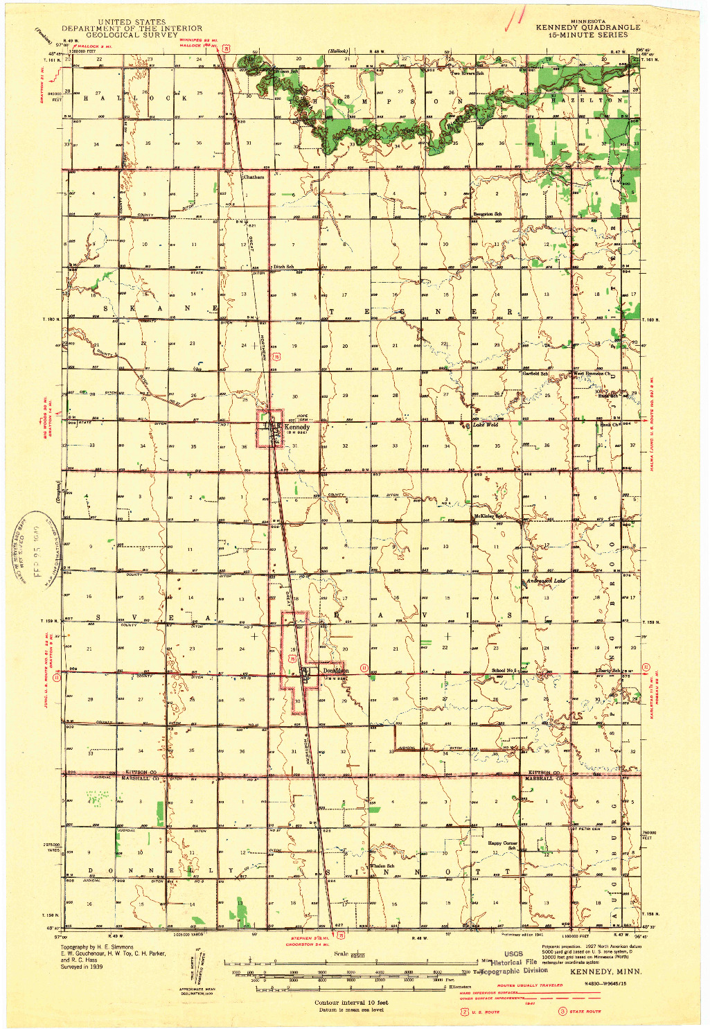 USGS 1:62500-SCALE QUADRANGLE FOR KENNEDY, MN 1941