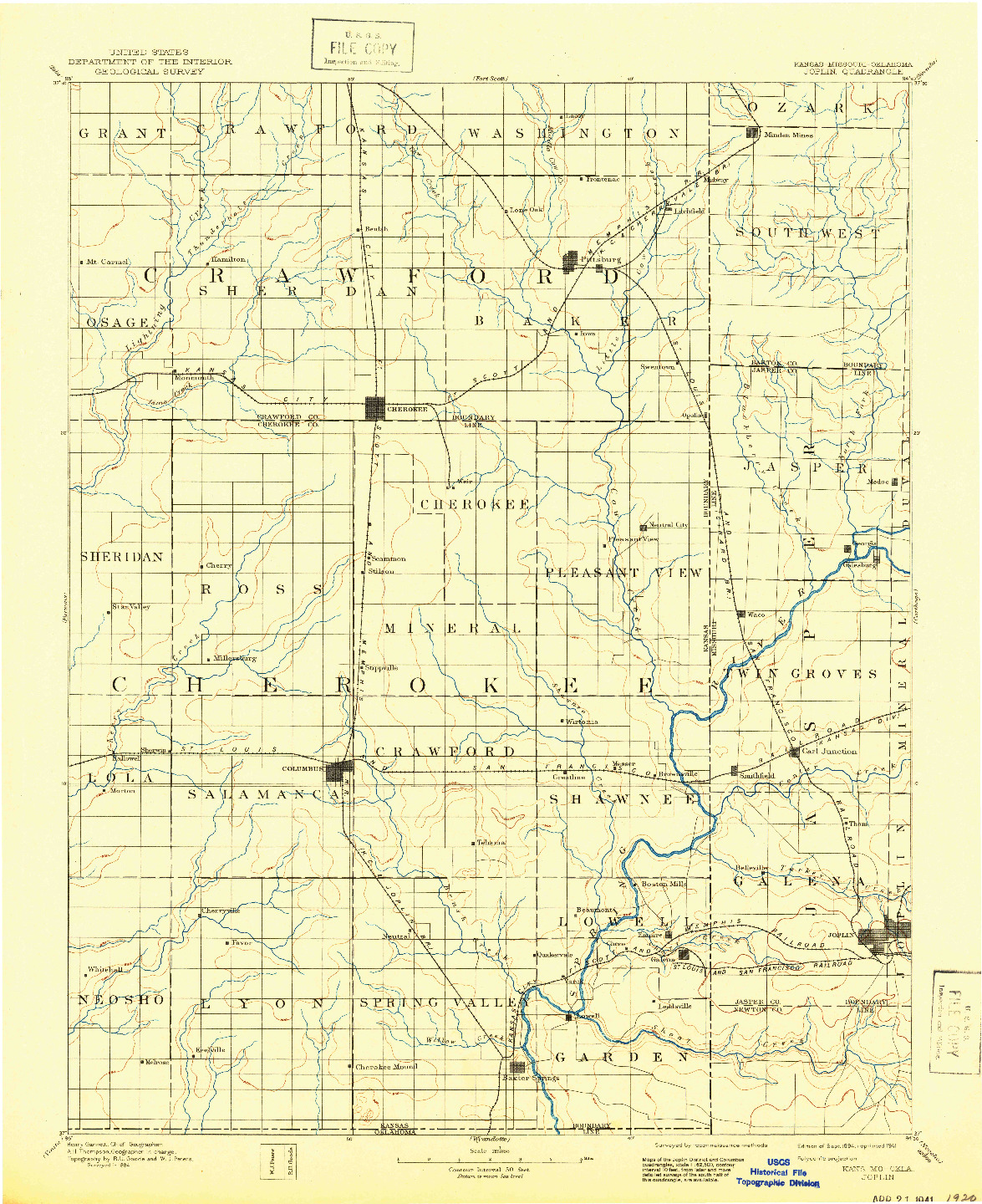 USGS 1:125000-SCALE QUADRANGLE FOR JOPLIN, KS 1894