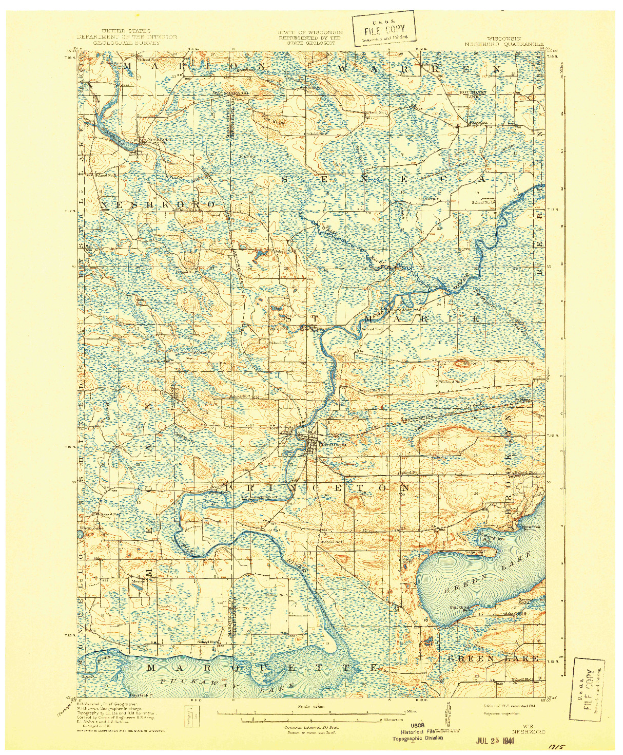 USGS 1:62500-SCALE QUADRANGLE FOR NESHKORO, WI 1918