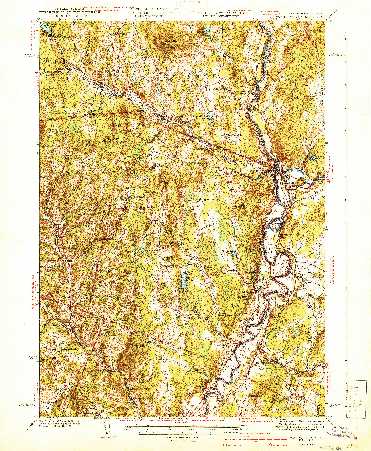 USGS 1:62500-SCALE QUADRANGLE FOR WOODSVILLE, VT 1941