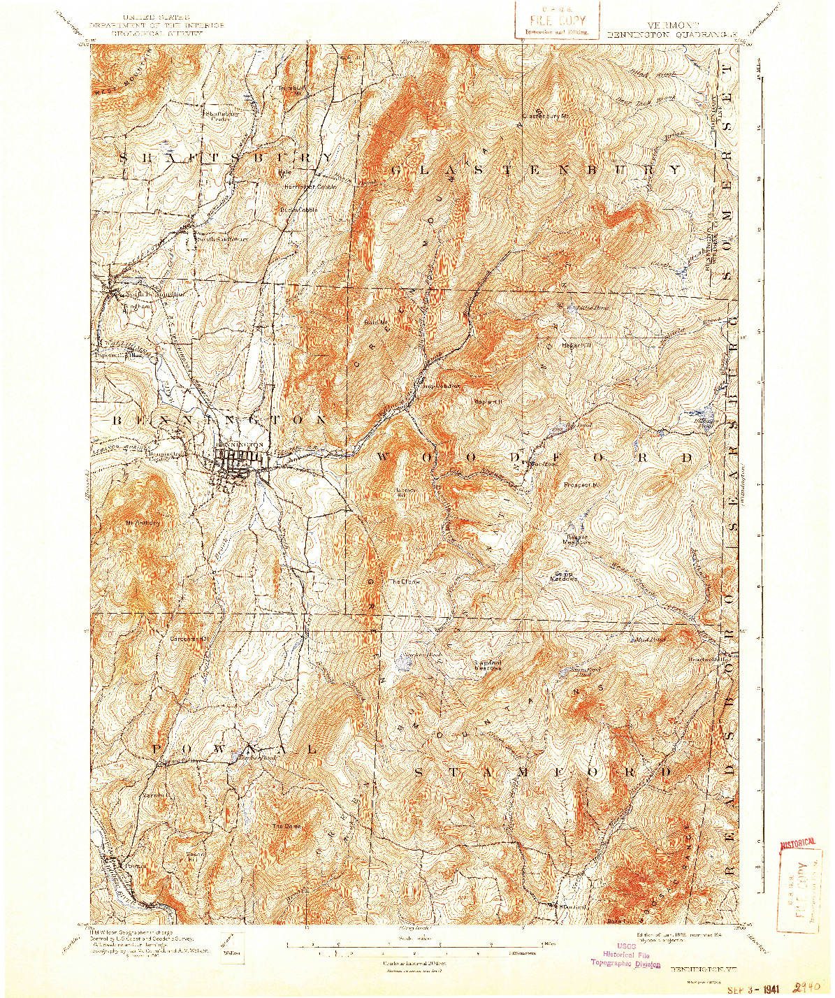 USGS 1:62500-SCALE QUADRANGLE FOR BENNINGTON, VT 1898