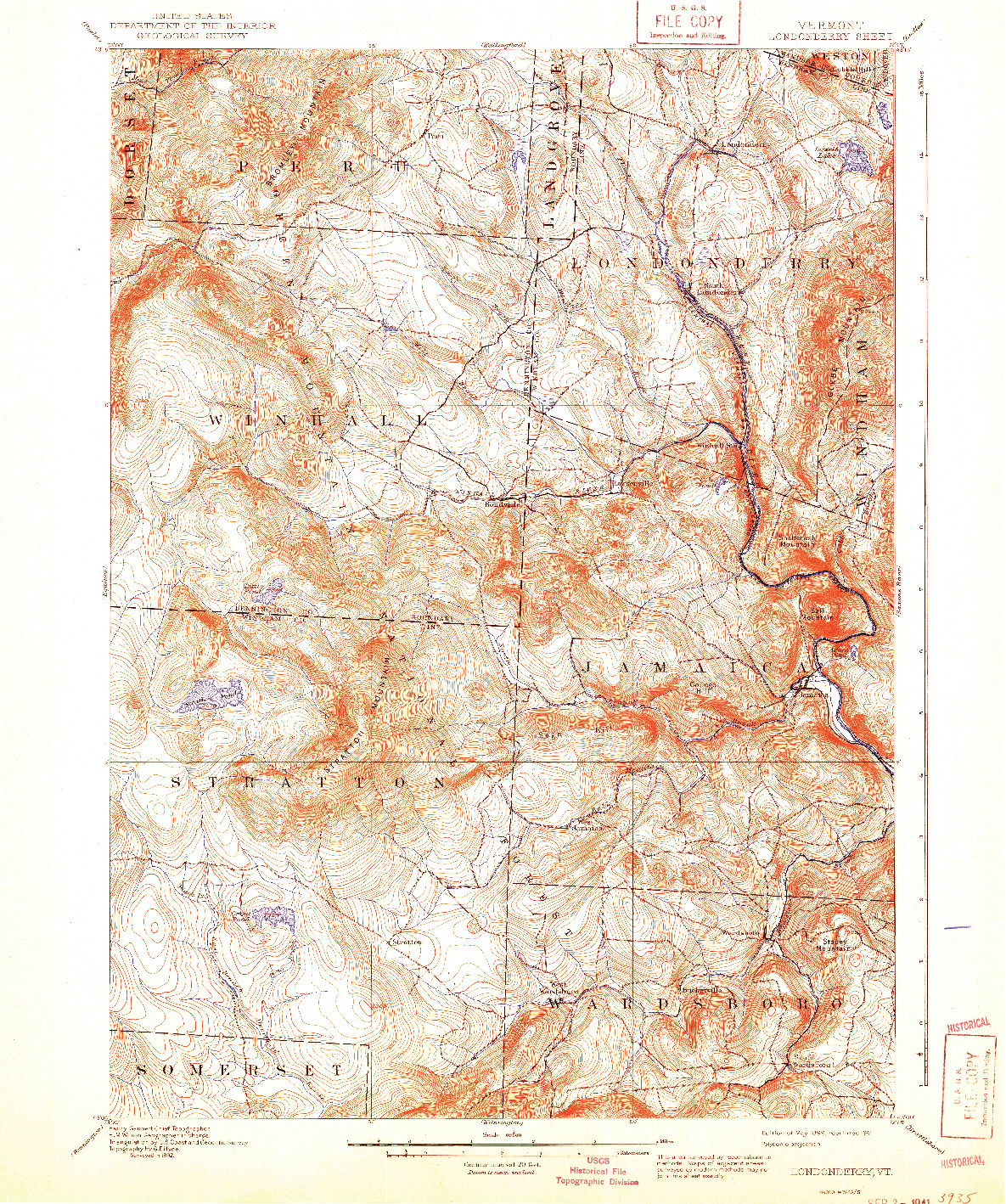 USGS 1:62500-SCALE QUADRANGLE FOR LONDONDERRY, VT 1899