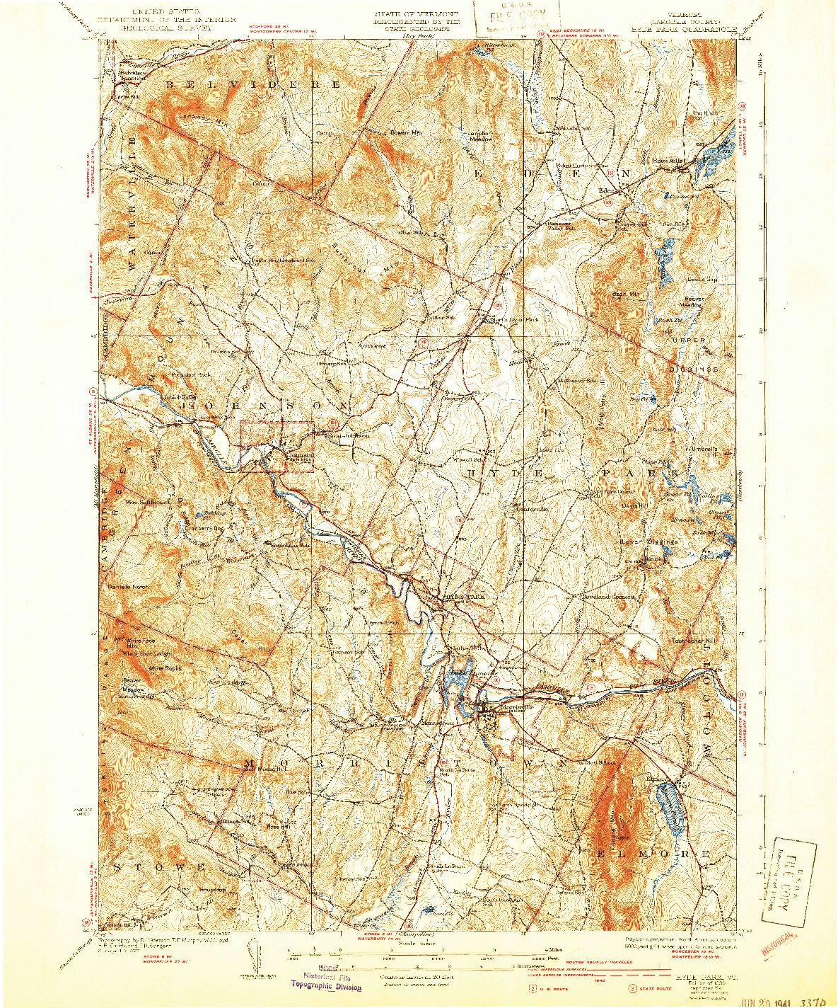 USGS 1:62500-SCALE QUADRANGLE FOR HYDE PARK, VT 1930