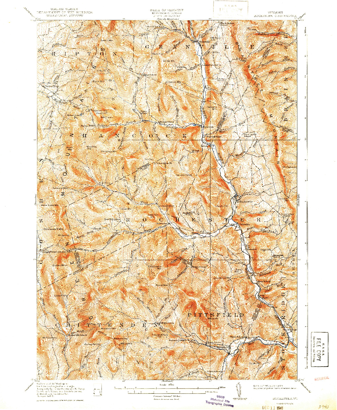 USGS 1:62500-SCALE QUADRANGLE FOR ROCHESTER, VT 1917