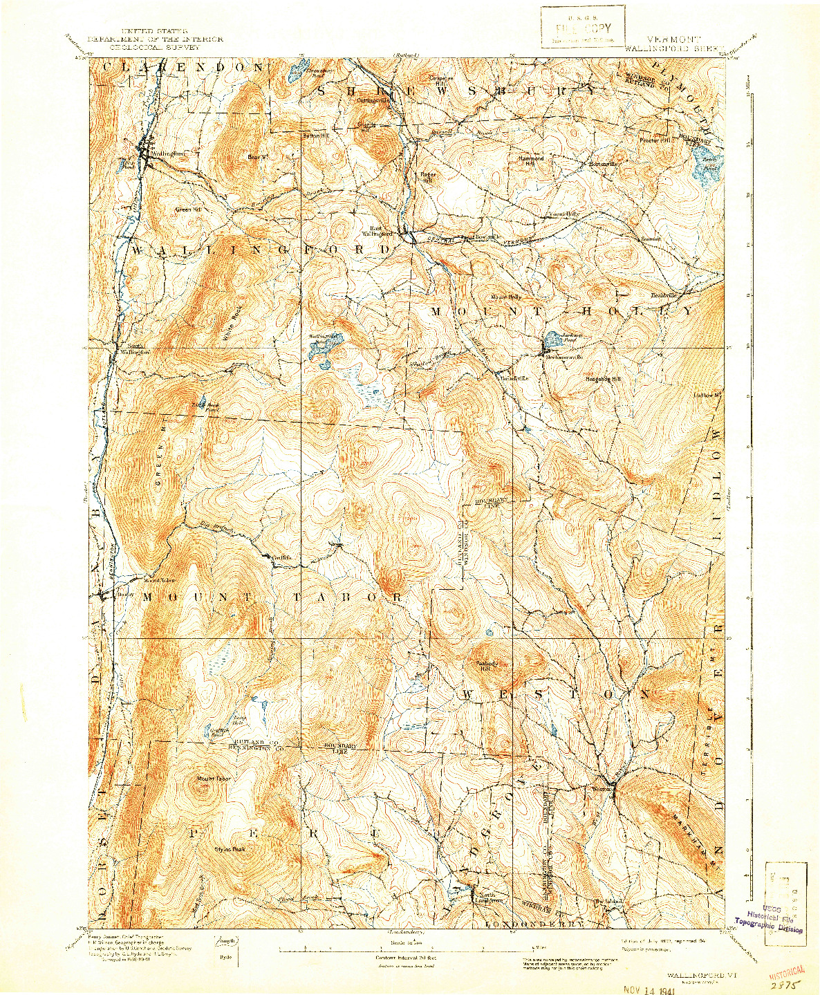 USGS 1:62500-SCALE QUADRANGLE FOR WALLINGFORD, VT 1893