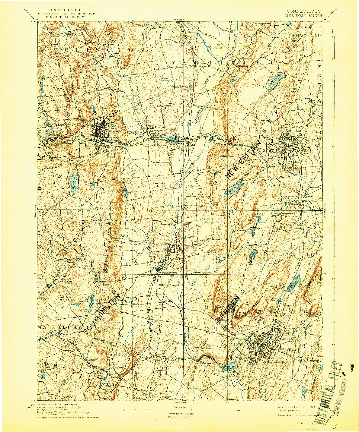 USGS 1:62500-SCALE QUADRANGLE FOR MERIDEN, CT 1893