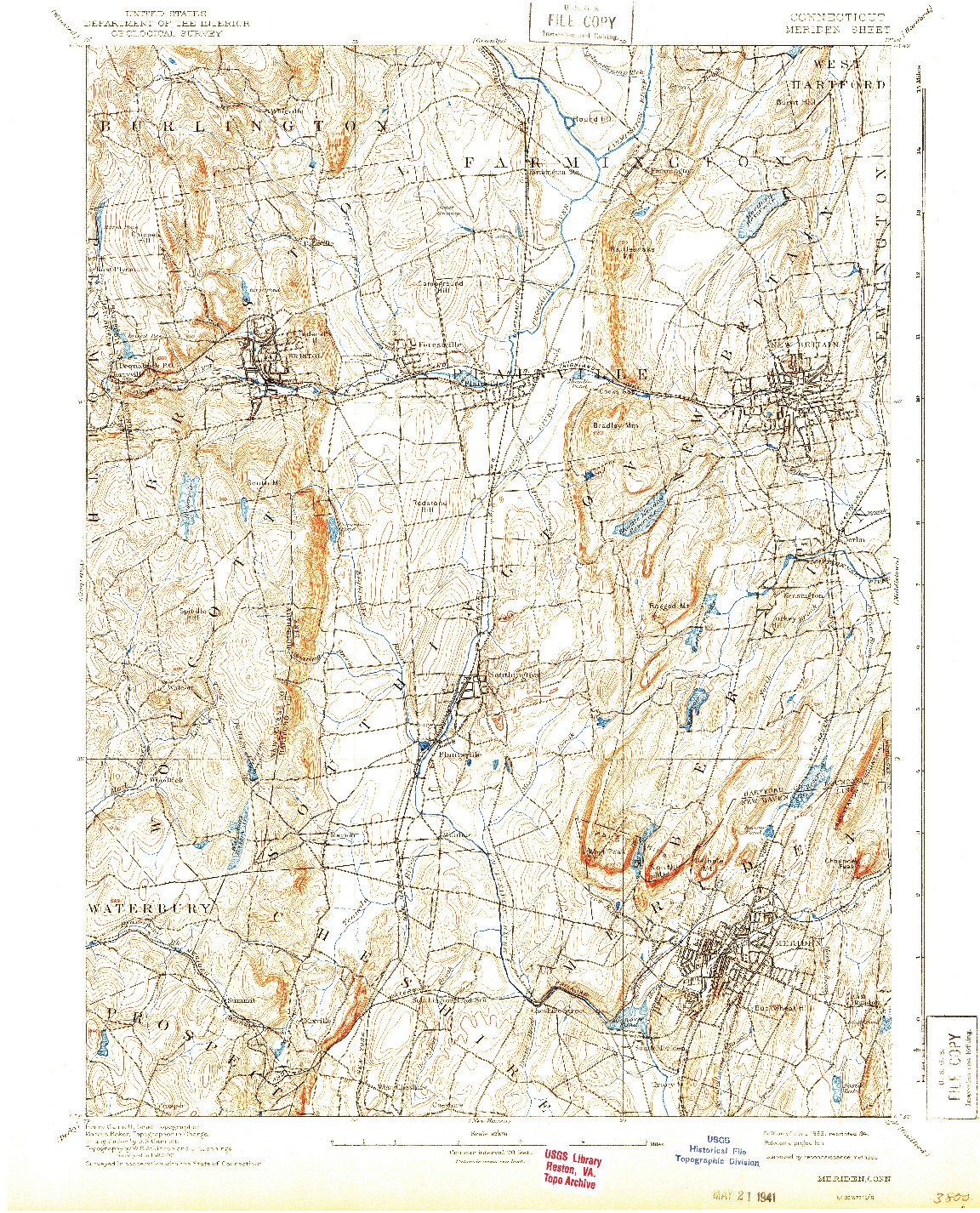 USGS 1:62500-SCALE QUADRANGLE FOR MERIDEN, CT 1893