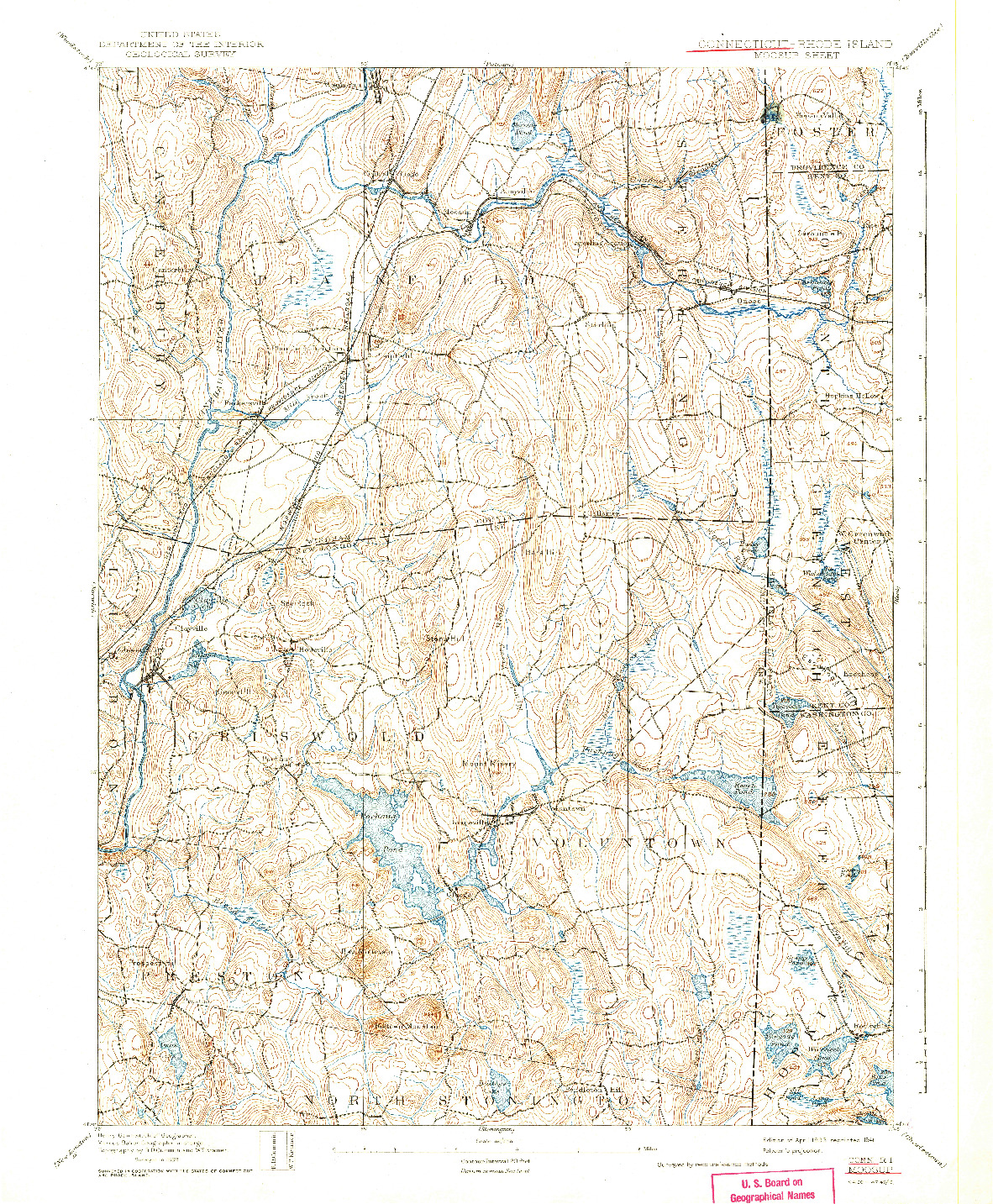 USGS 1:62500-SCALE QUADRANGLE FOR MOOSUP, CT 1893