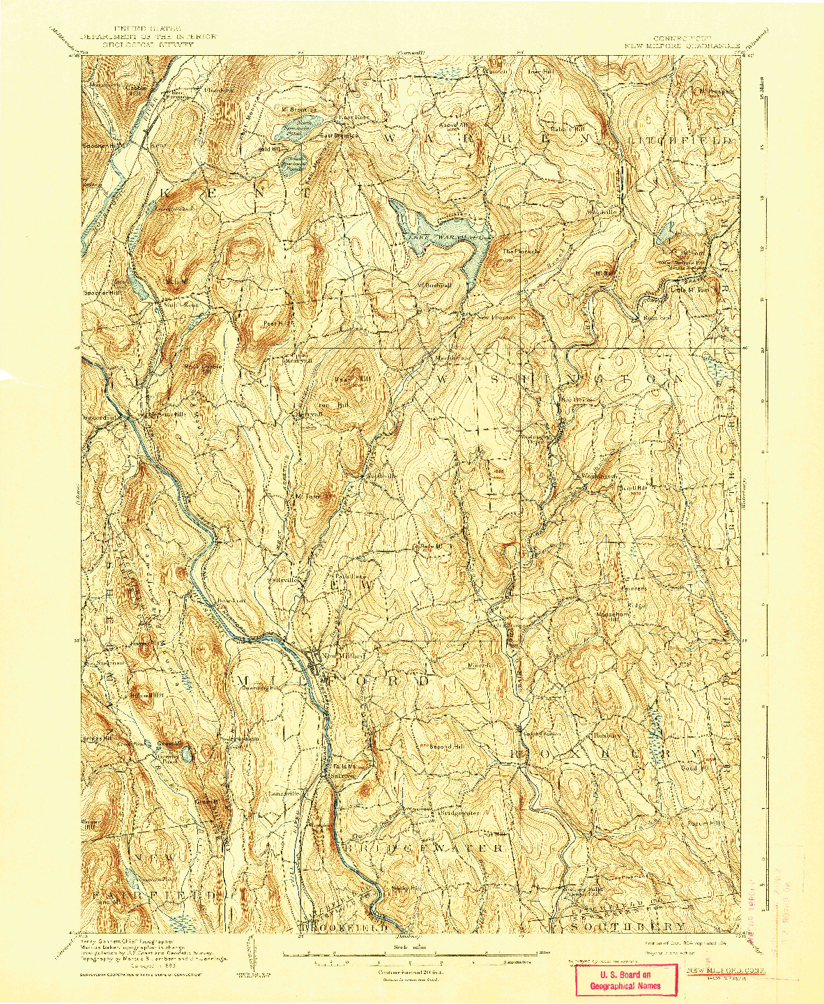 USGS 1:62500-SCALE QUADRANGLE FOR NEW MILFORD, CT 1904