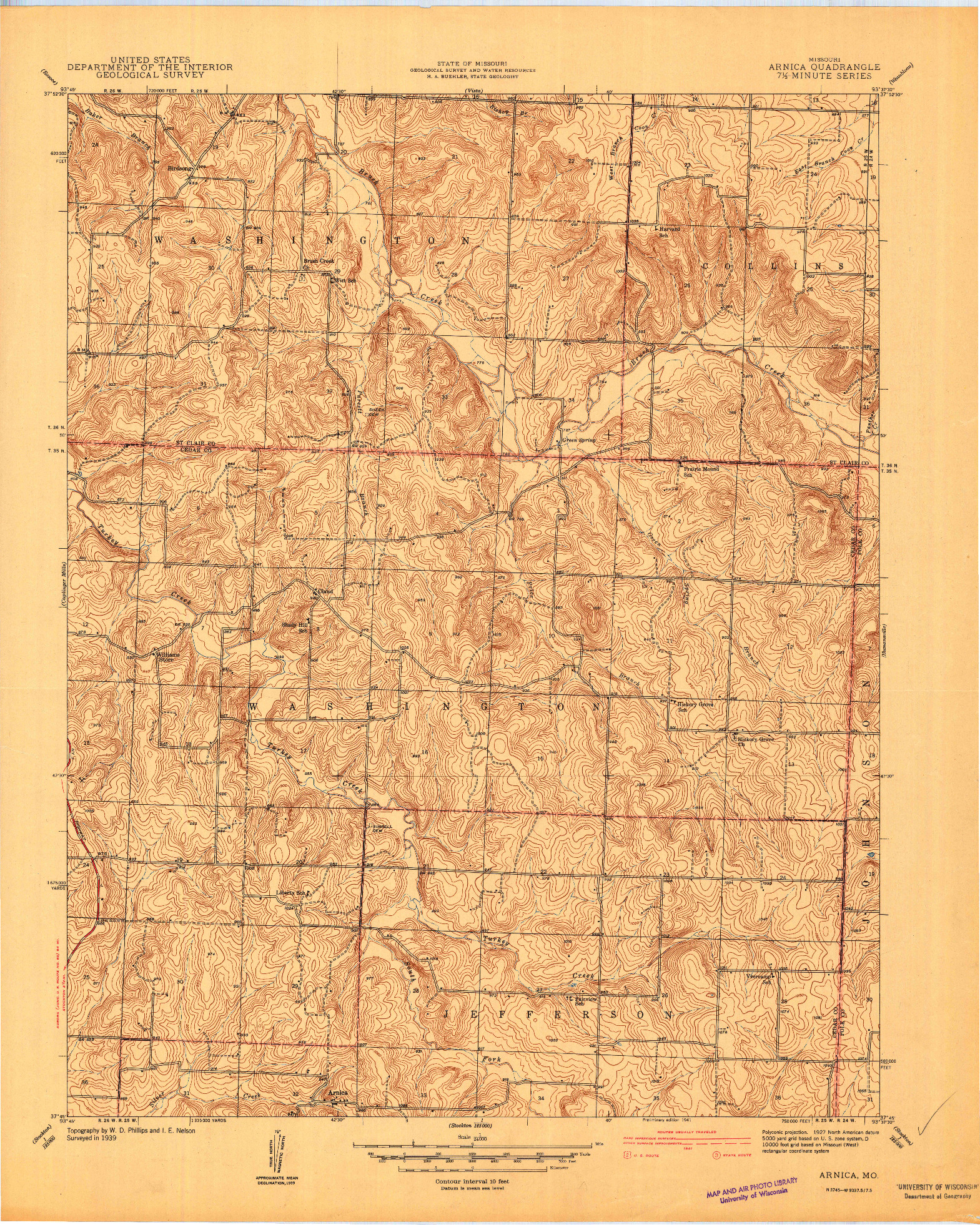 USGS 1:24000-SCALE QUADRANGLE FOR ARNICA, MO 1941