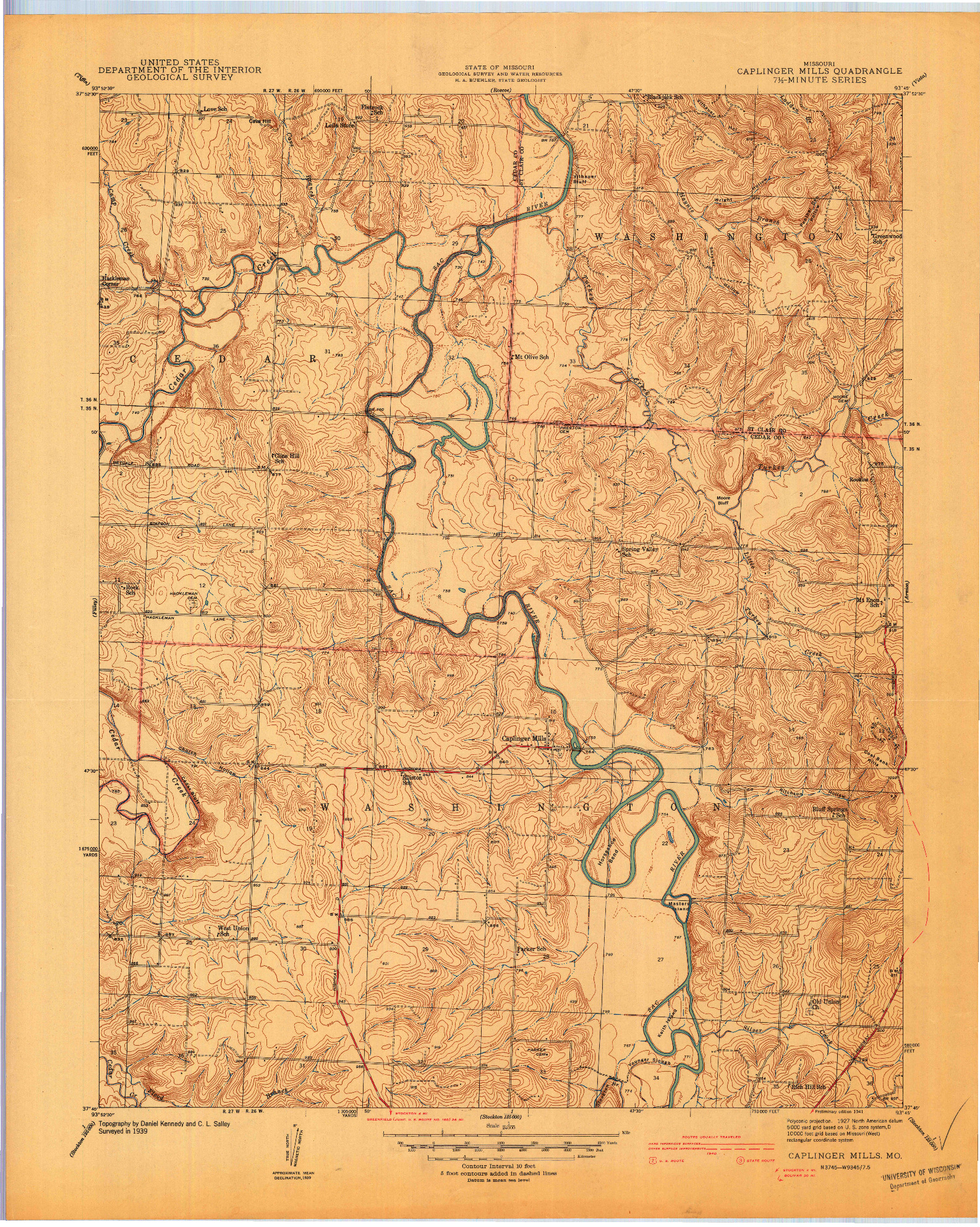 USGS 1:24000-SCALE QUADRANGLE FOR CAPLINGER MILLS, MO 1941