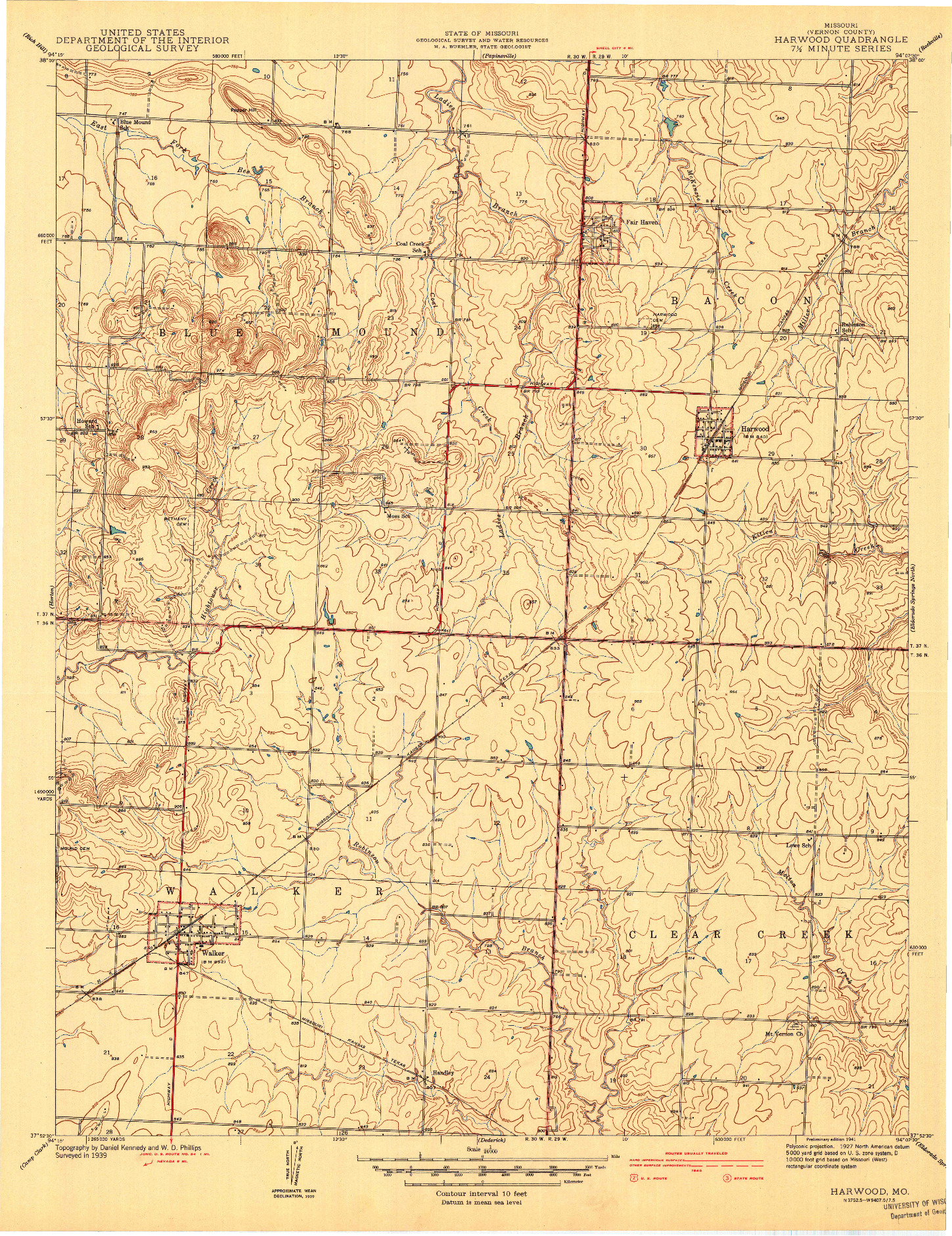 USGS 1:24000-SCALE QUADRANGLE FOR HARWOOD, MO 1941