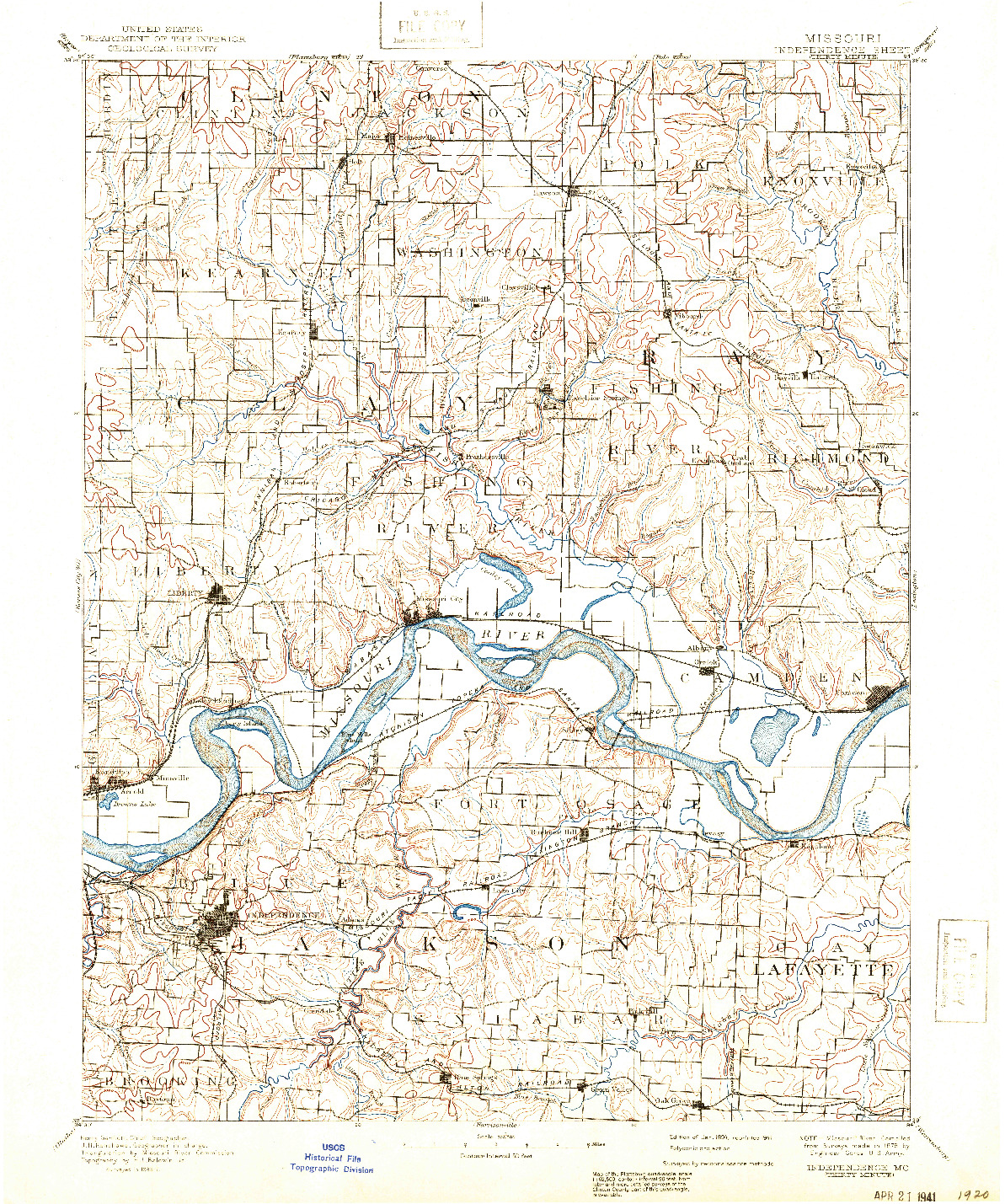 USGS 1:125000-SCALE QUADRANGLE FOR INDEPENDENCE, MO 1894