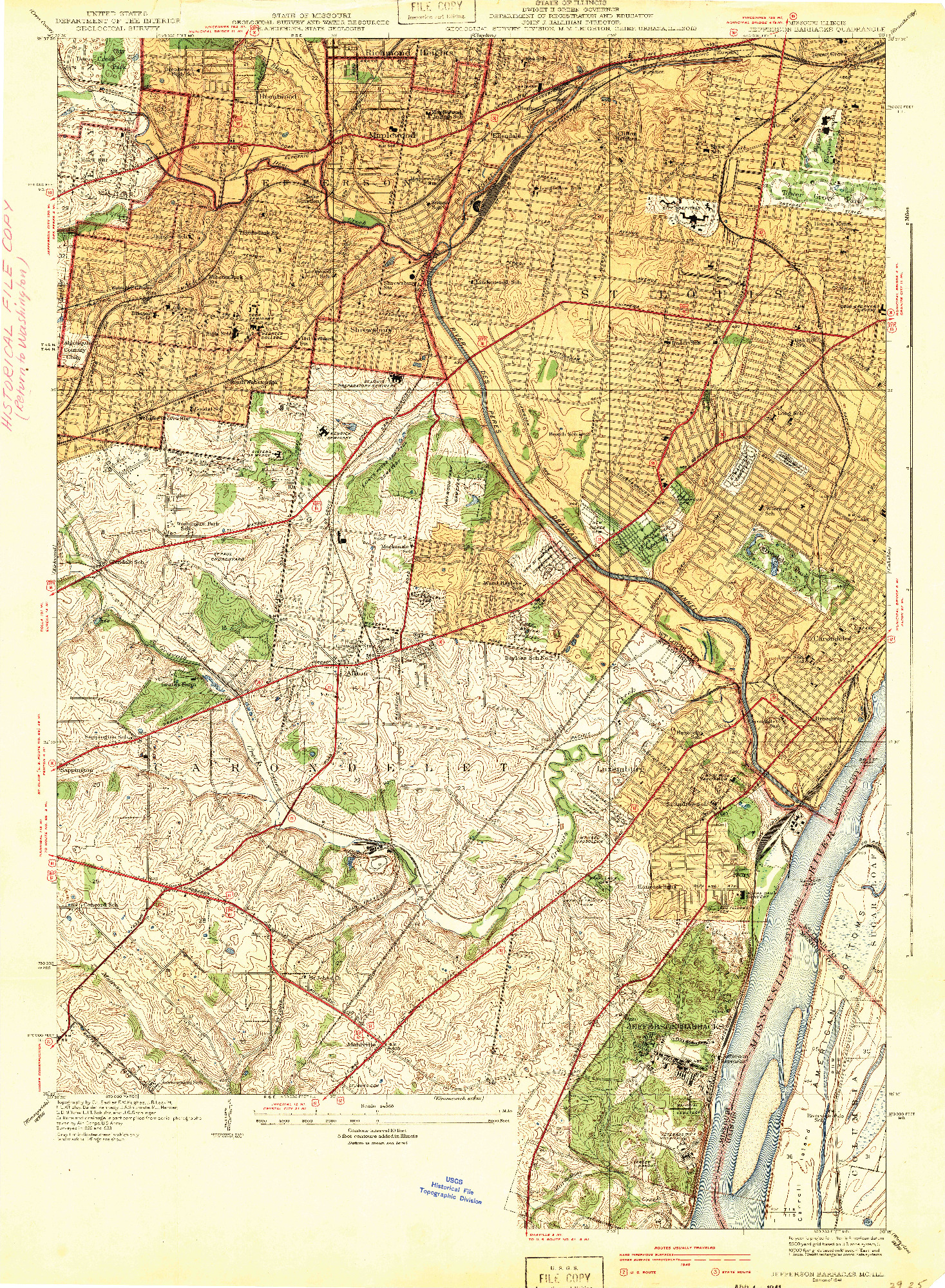 USGS 1:24000-SCALE QUADRANGLE FOR JEFFERSON BARRACKS, MO 1941