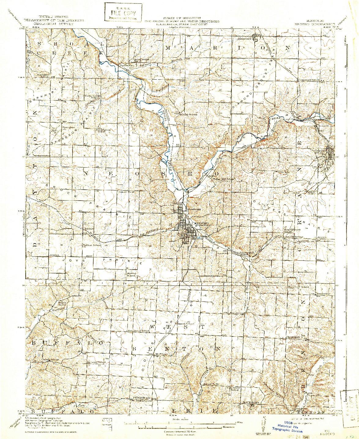 USGS 1:62500-SCALE QUADRANGLE FOR NEOSHO, MO 1916