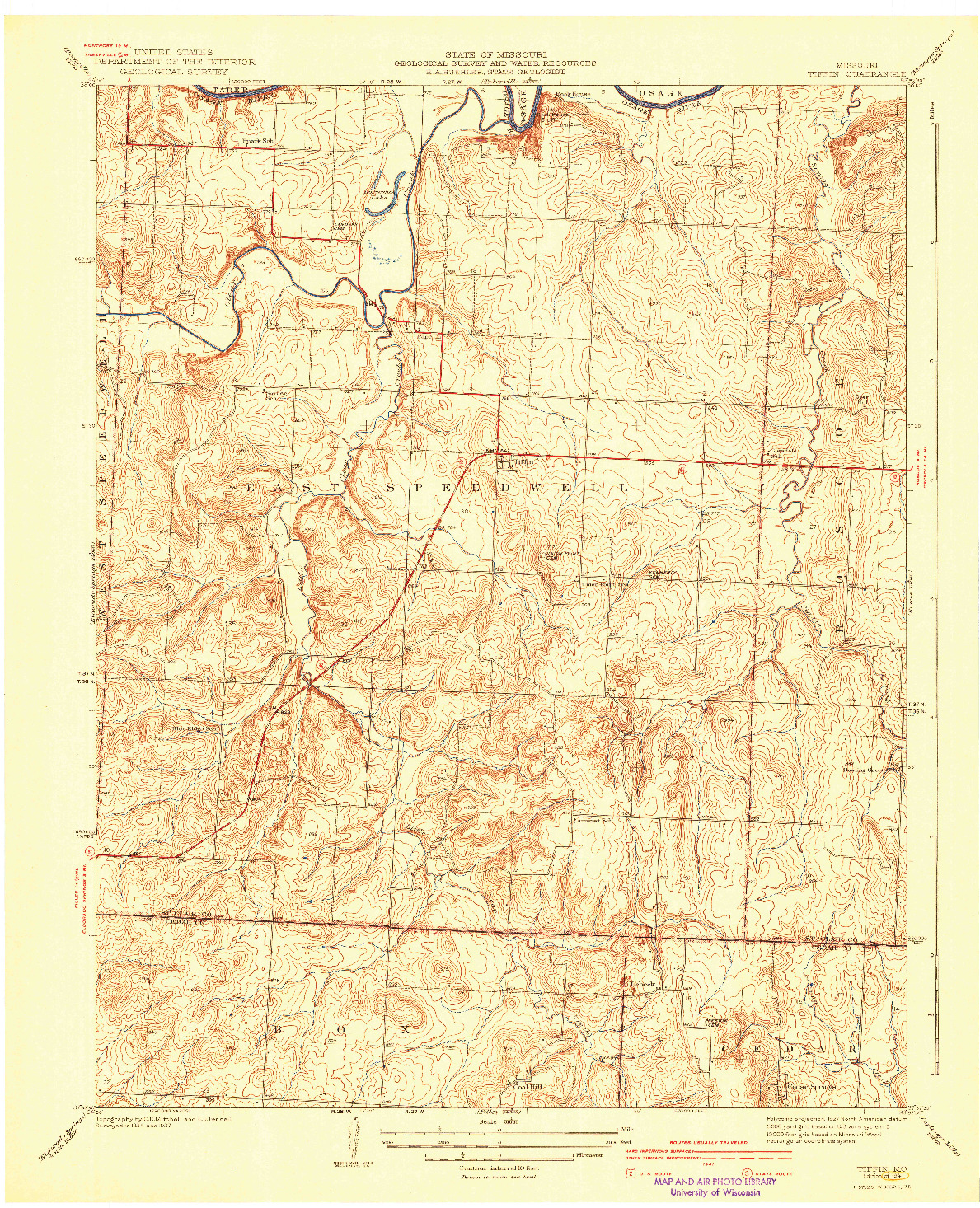 USGS 1:31680-SCALE QUADRANGLE FOR TIFFIN, MO 1941