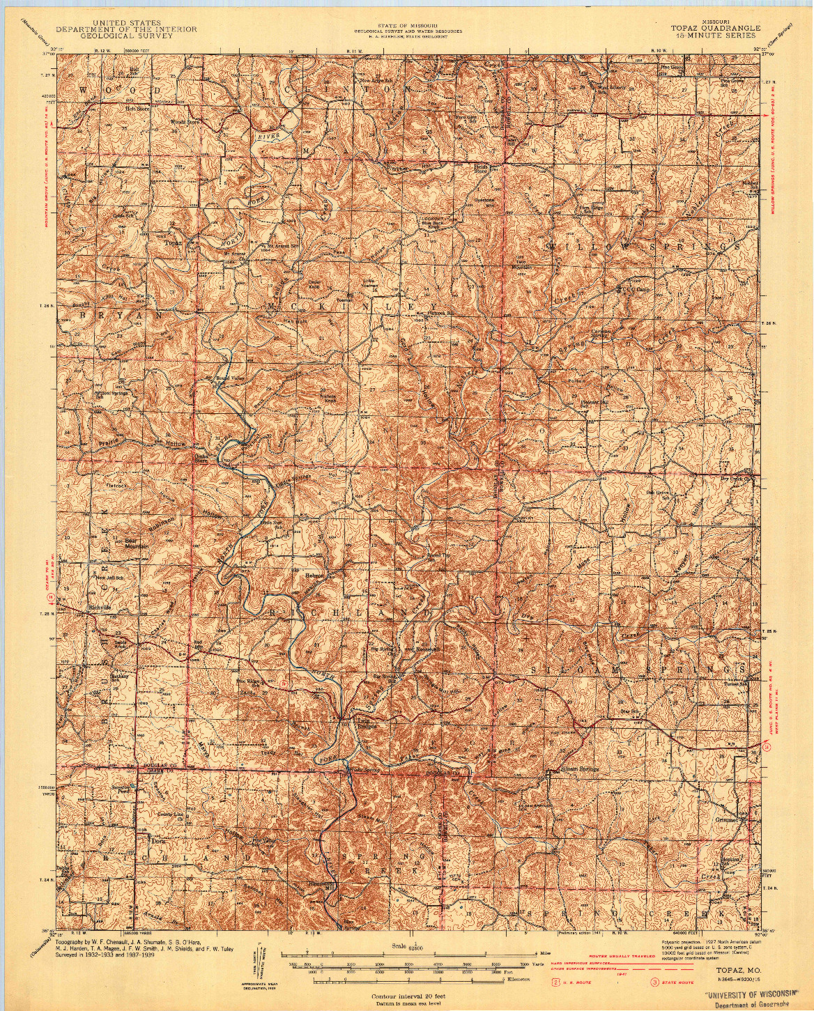 USGS 1:62500-SCALE QUADRANGLE FOR TOPAZ, MO 1941