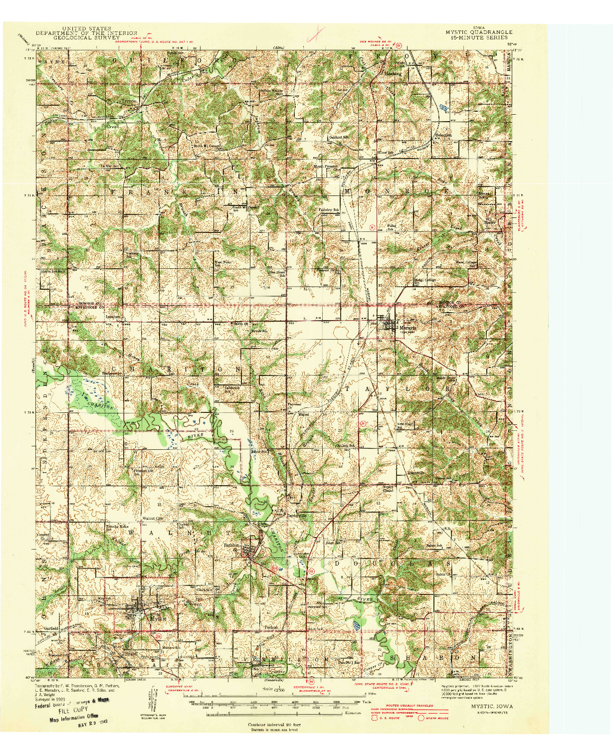 USGS 1:62500-SCALE QUADRANGLE FOR MYSTIC, IA 1942