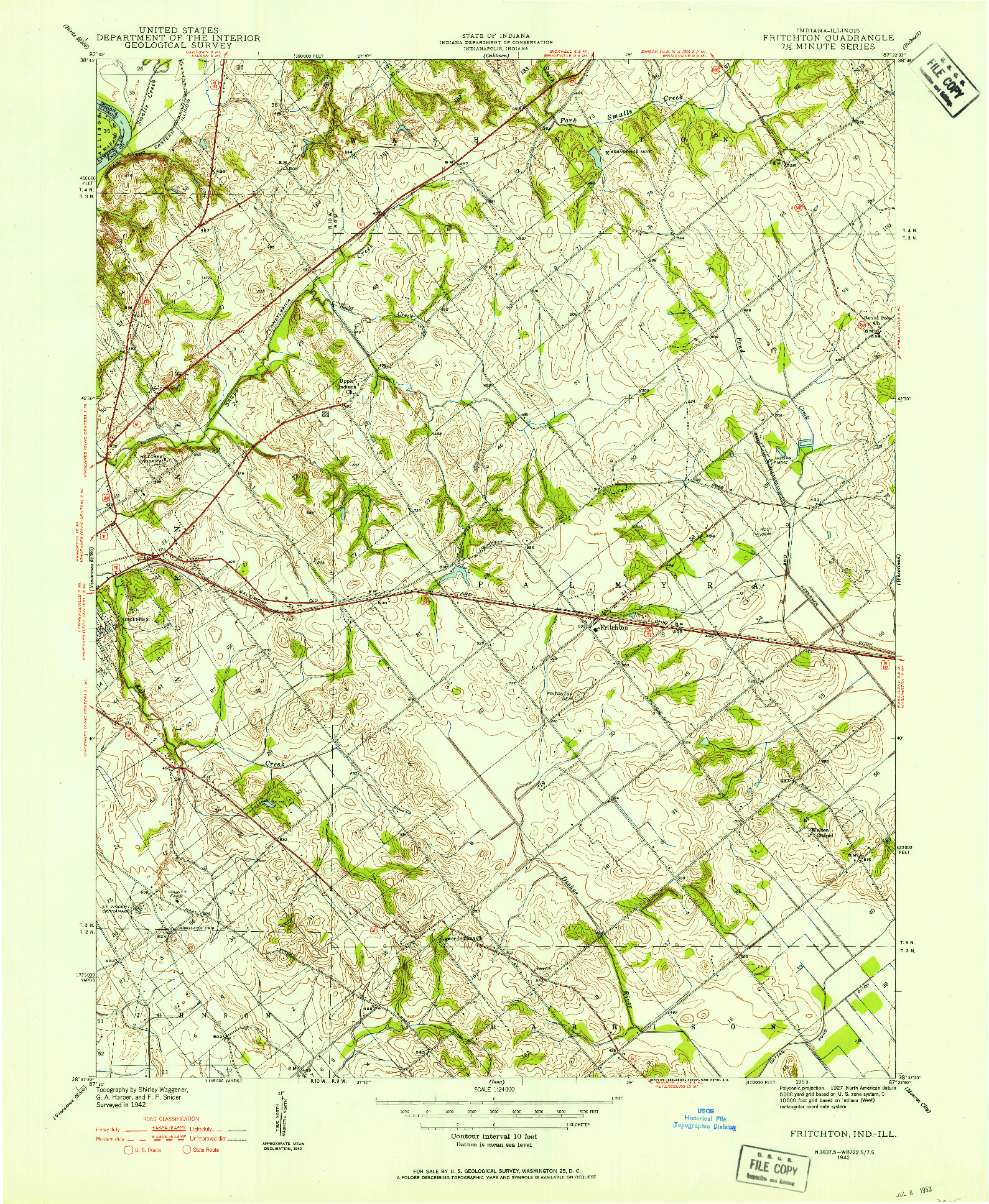 USGS 1:24000-SCALE QUADRANGLE FOR FRITCHTON, IN 1942