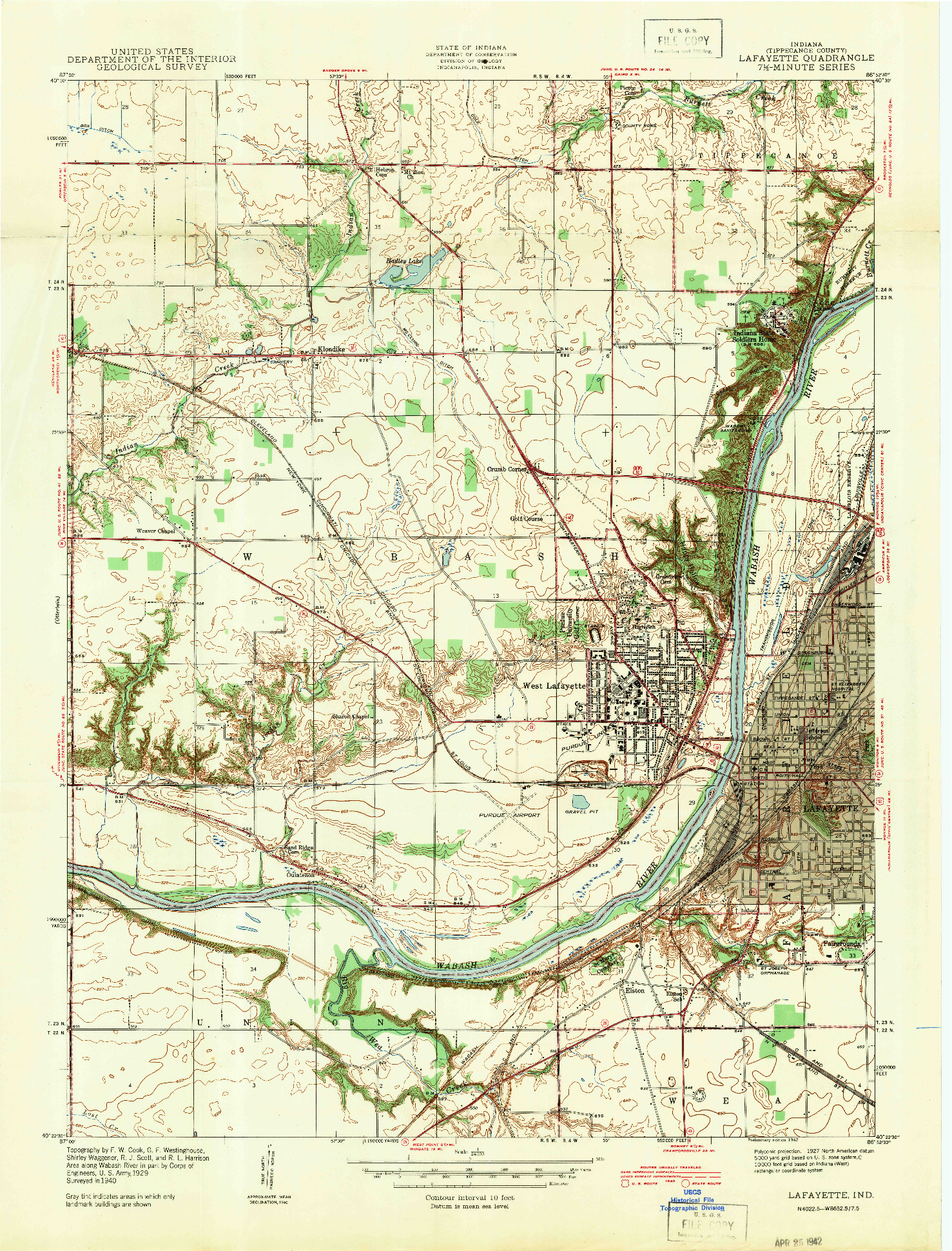 USGS 1:24000-SCALE QUADRANGLE FOR LAFAYETTE, IN 1942