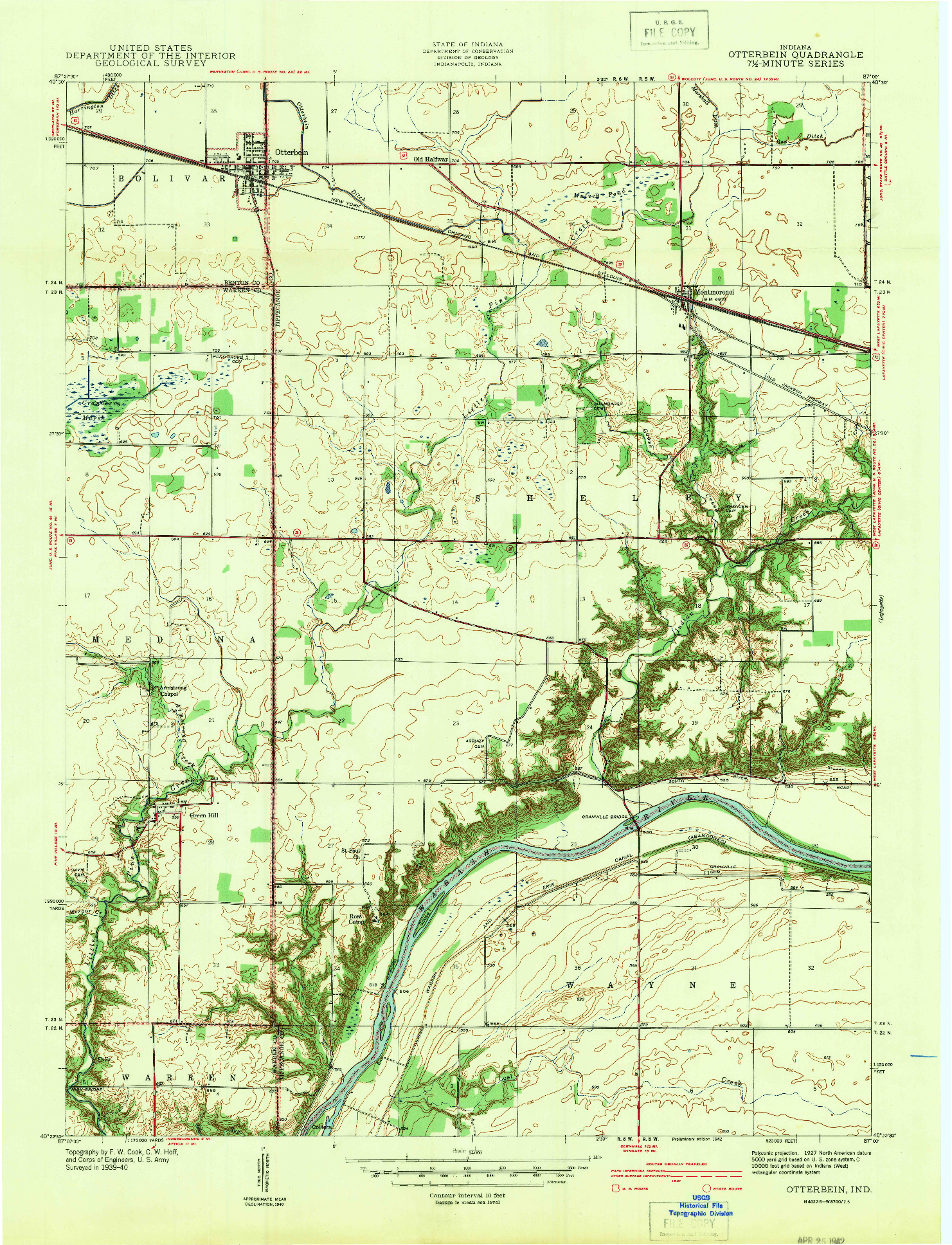 USGS 1:24000-SCALE QUADRANGLE FOR OTTERBEIN, IN 1942