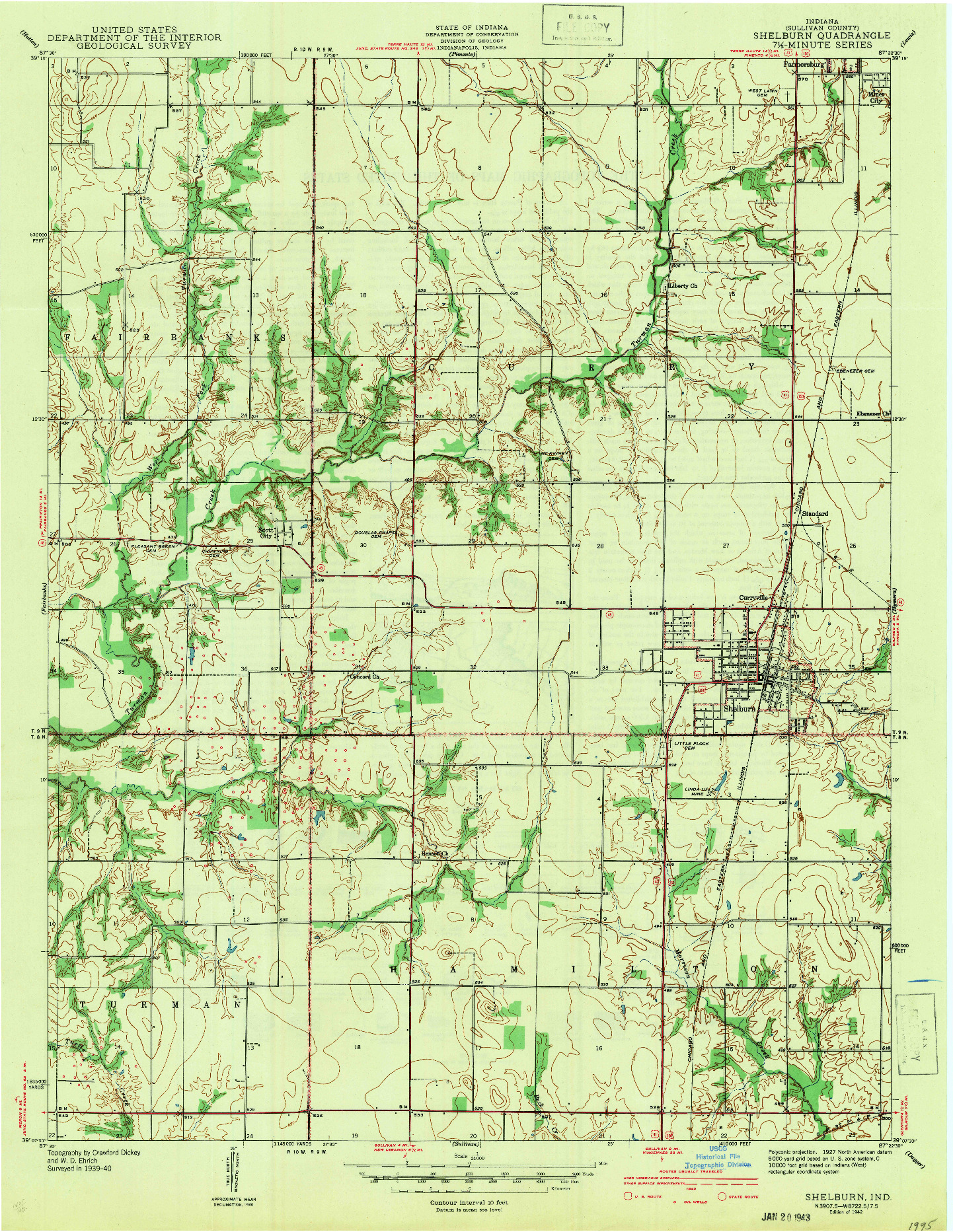 USGS 1:24000-SCALE QUADRANGLE FOR SHELBURN, IN 1942