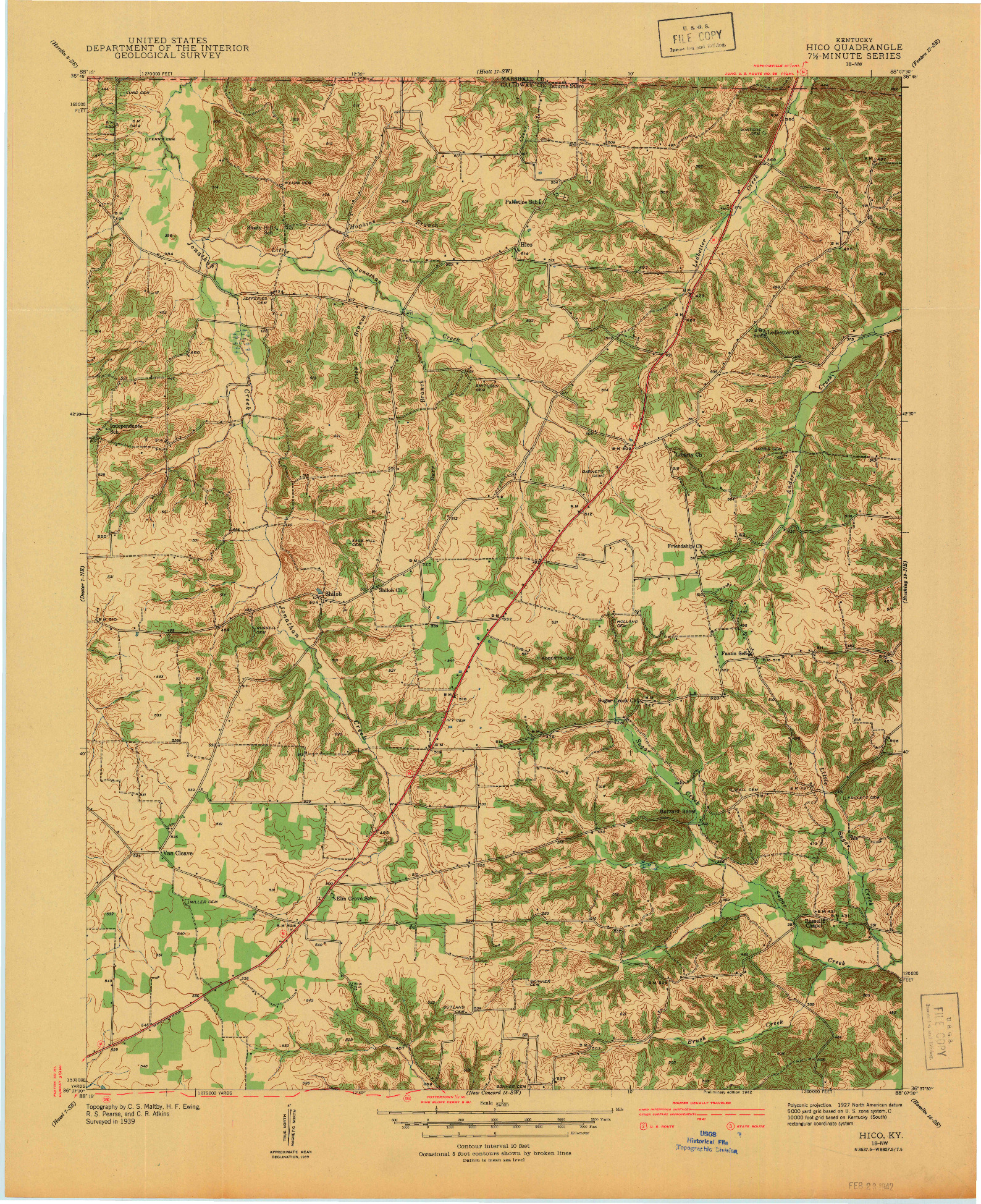 USGS 1:24000-SCALE QUADRANGLE FOR HICO, KY 1942