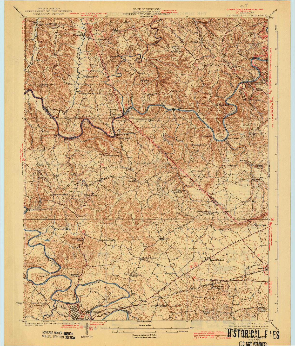 USGS 1:62500-SCALE QUADRANGLE FOR BROWNSVILLE, KY 1923