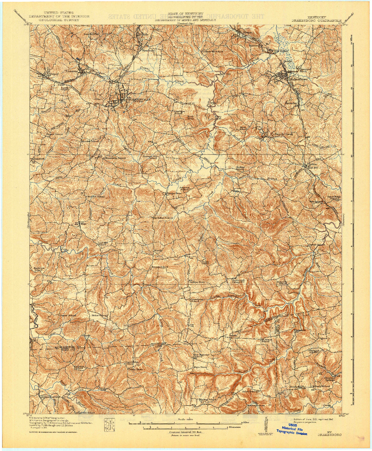 USGS 1:62500-SCALE QUADRANGLE FOR DRAKESBORO, KY 1913