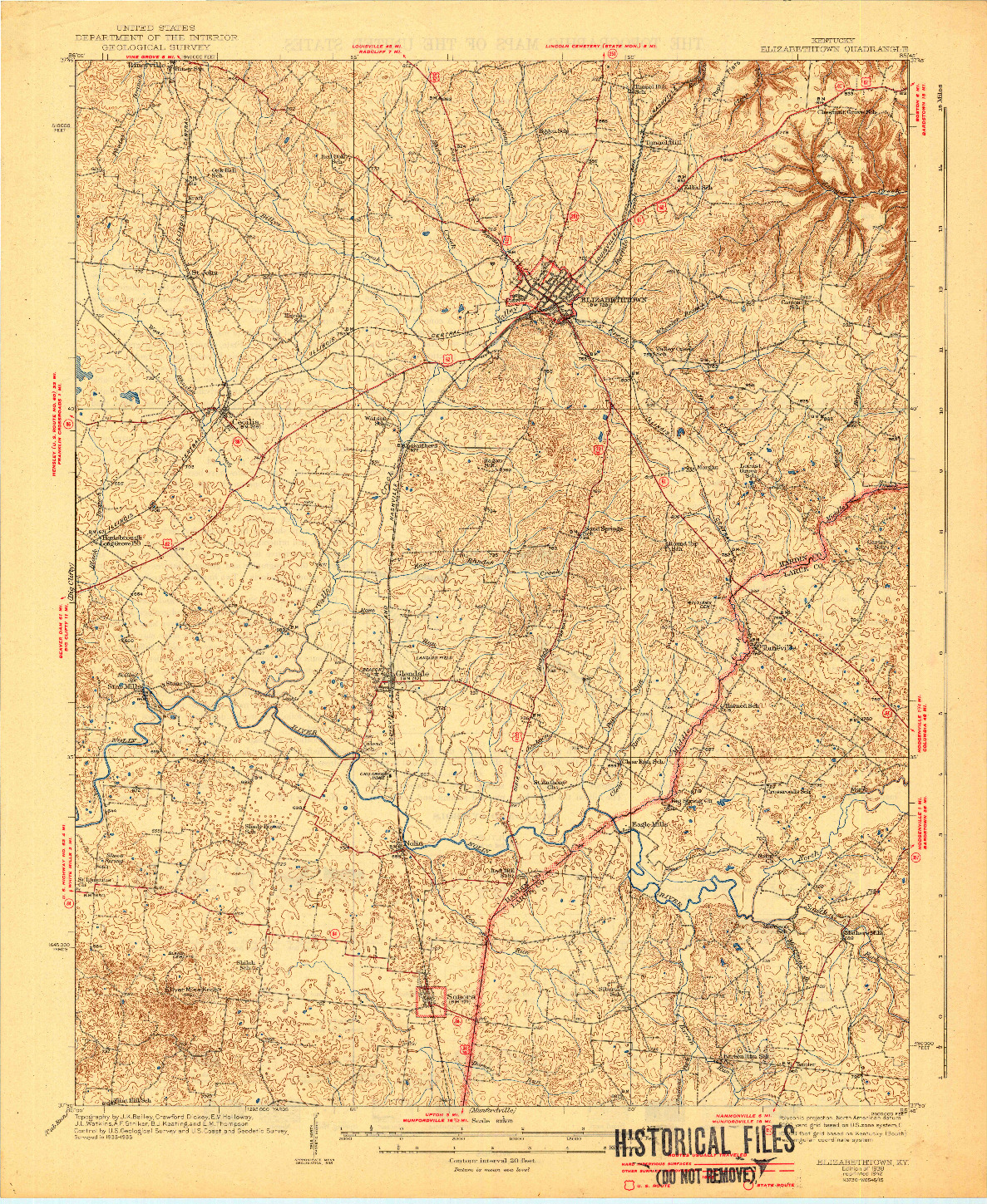 USGS 1:62500-SCALE QUADRANGLE FOR ELIZABETHTOWN, KY 1938