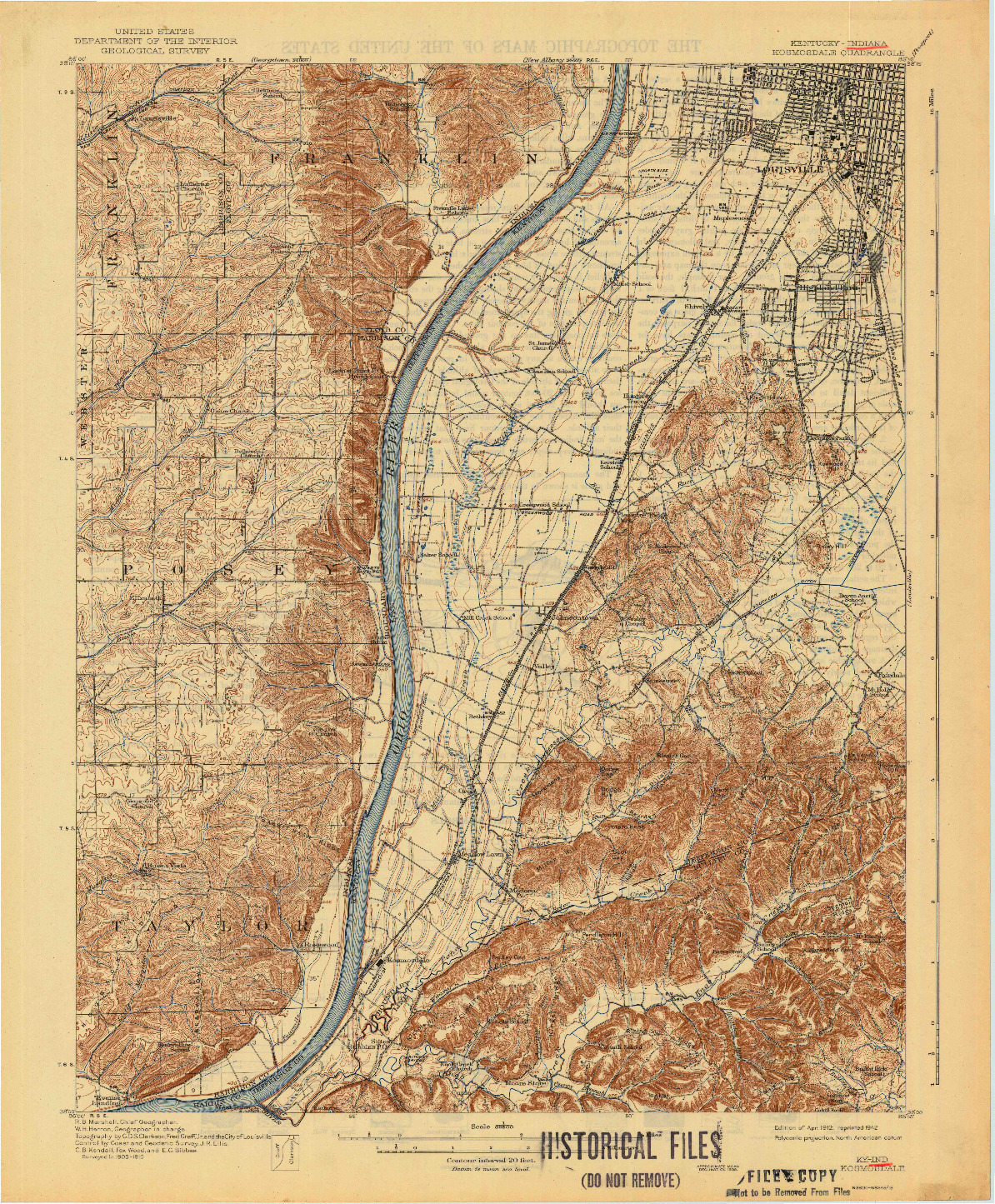 USGS 1:62500-SCALE QUADRANGLE FOR KOSMOSDALE, KY 1912