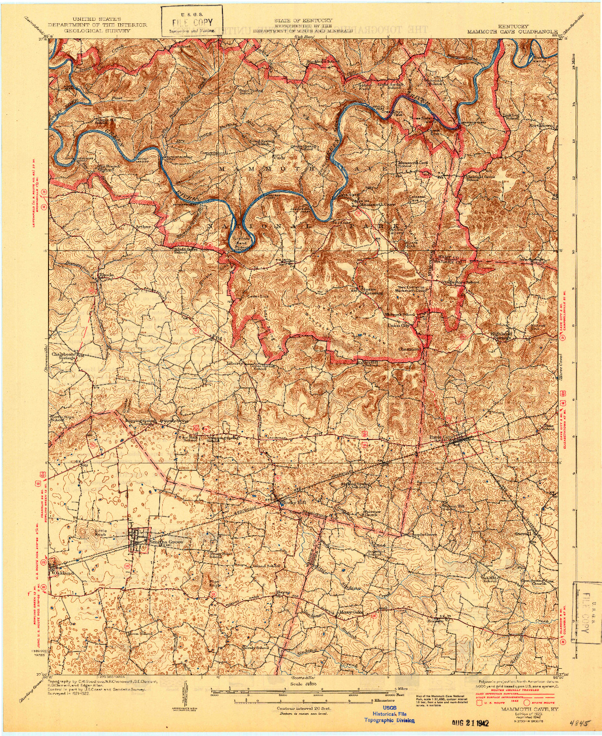 USGS 1:62500-SCALE QUADRANGLE FOR MAMMOTH CAVE, KY 1923