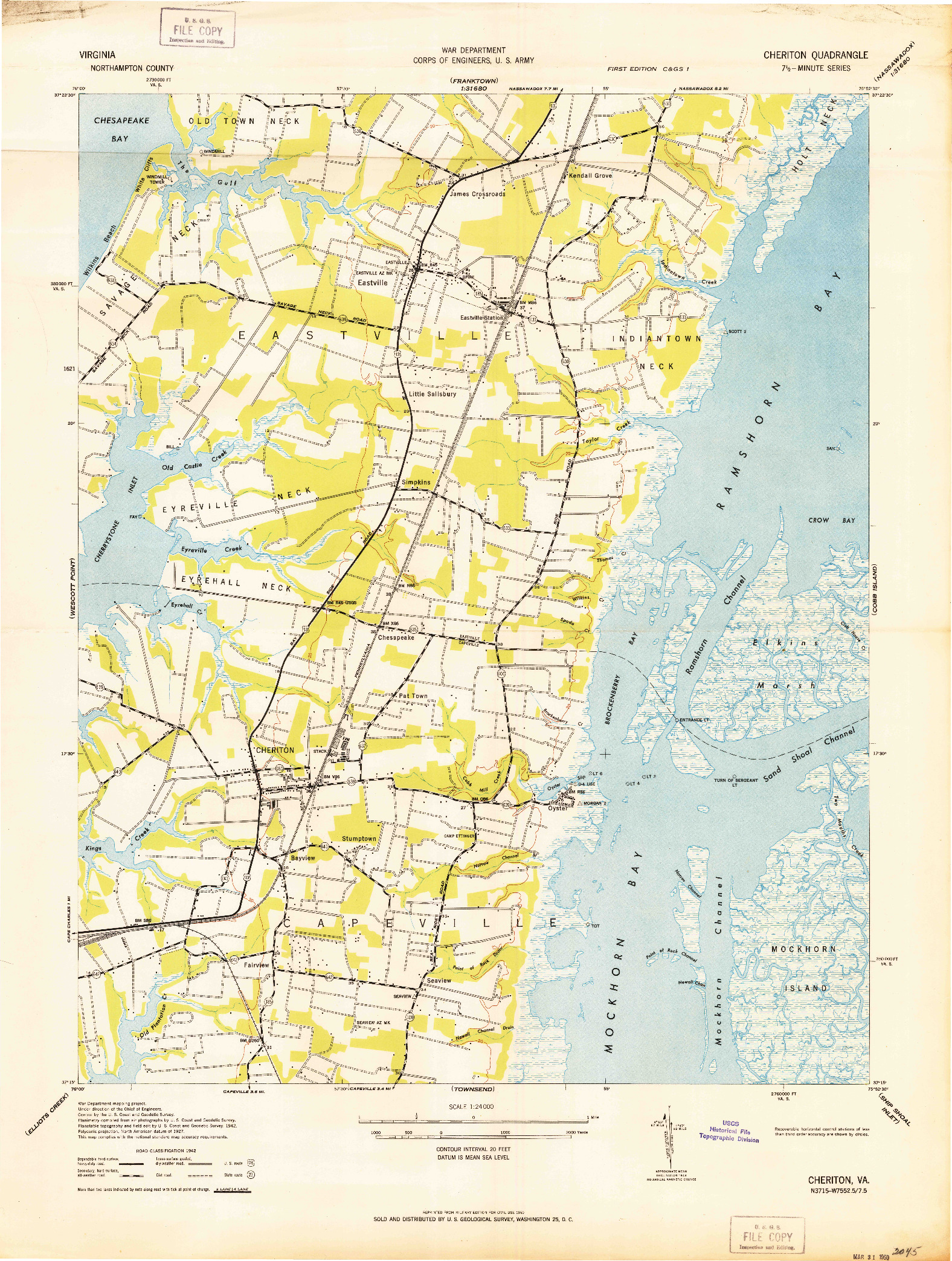 USGS 1:24000-SCALE QUADRANGLE FOR CHERITON, VA 1942