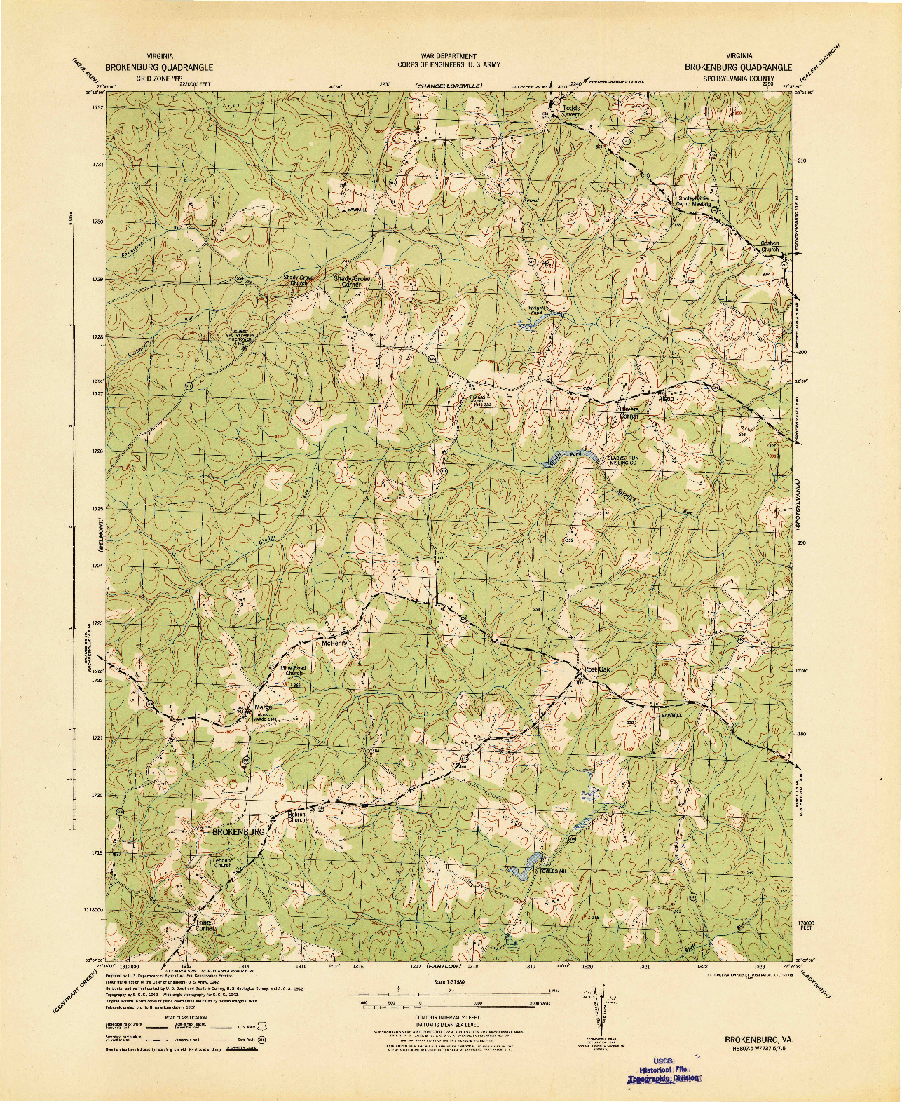 USGS 1:31680-SCALE QUADRANGLE FOR BROKENBURG, VA 1942
