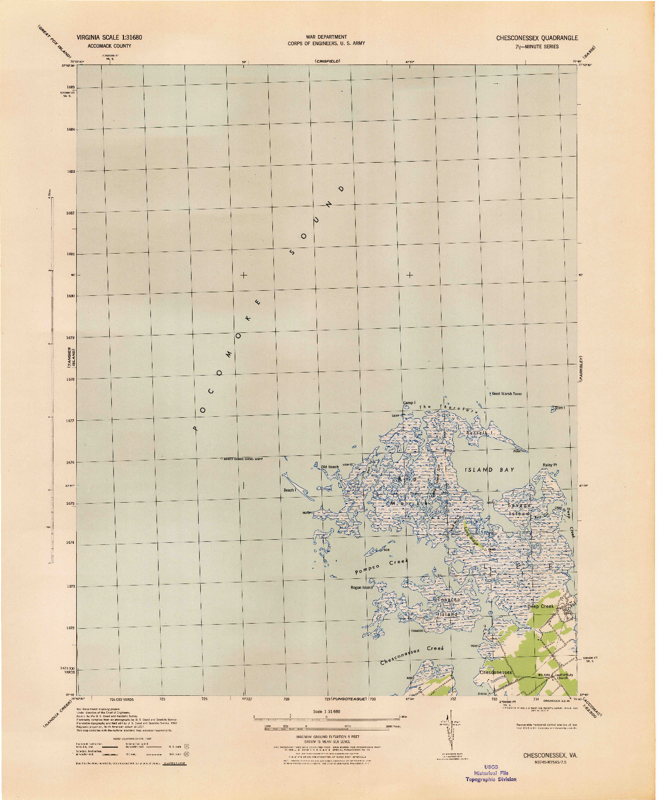 USGS 1:31680-SCALE QUADRANGLE FOR CHESCONESSEX, VA 1942
