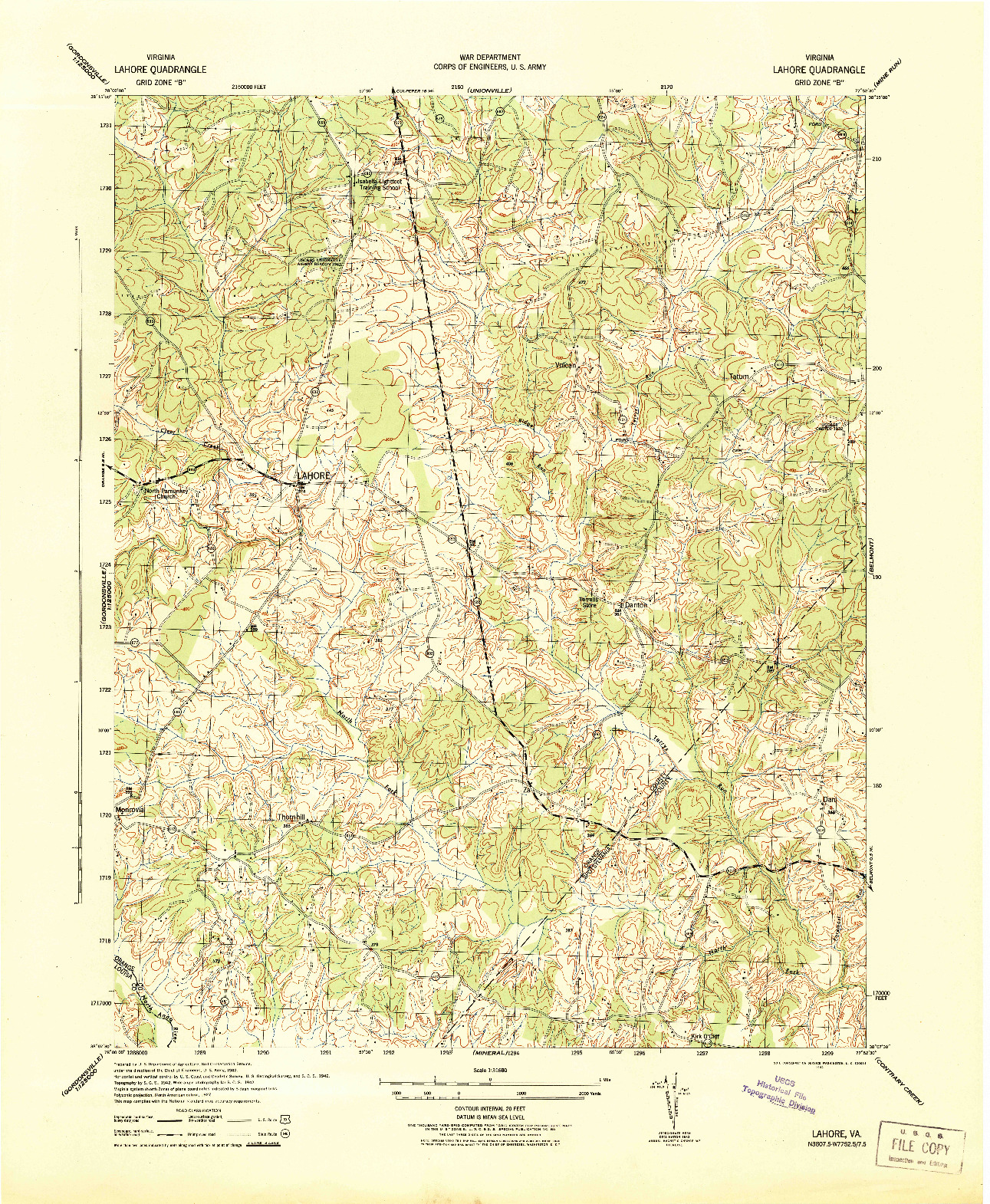 USGS 1:31680-SCALE QUADRANGLE FOR LAHORE, VA 1942