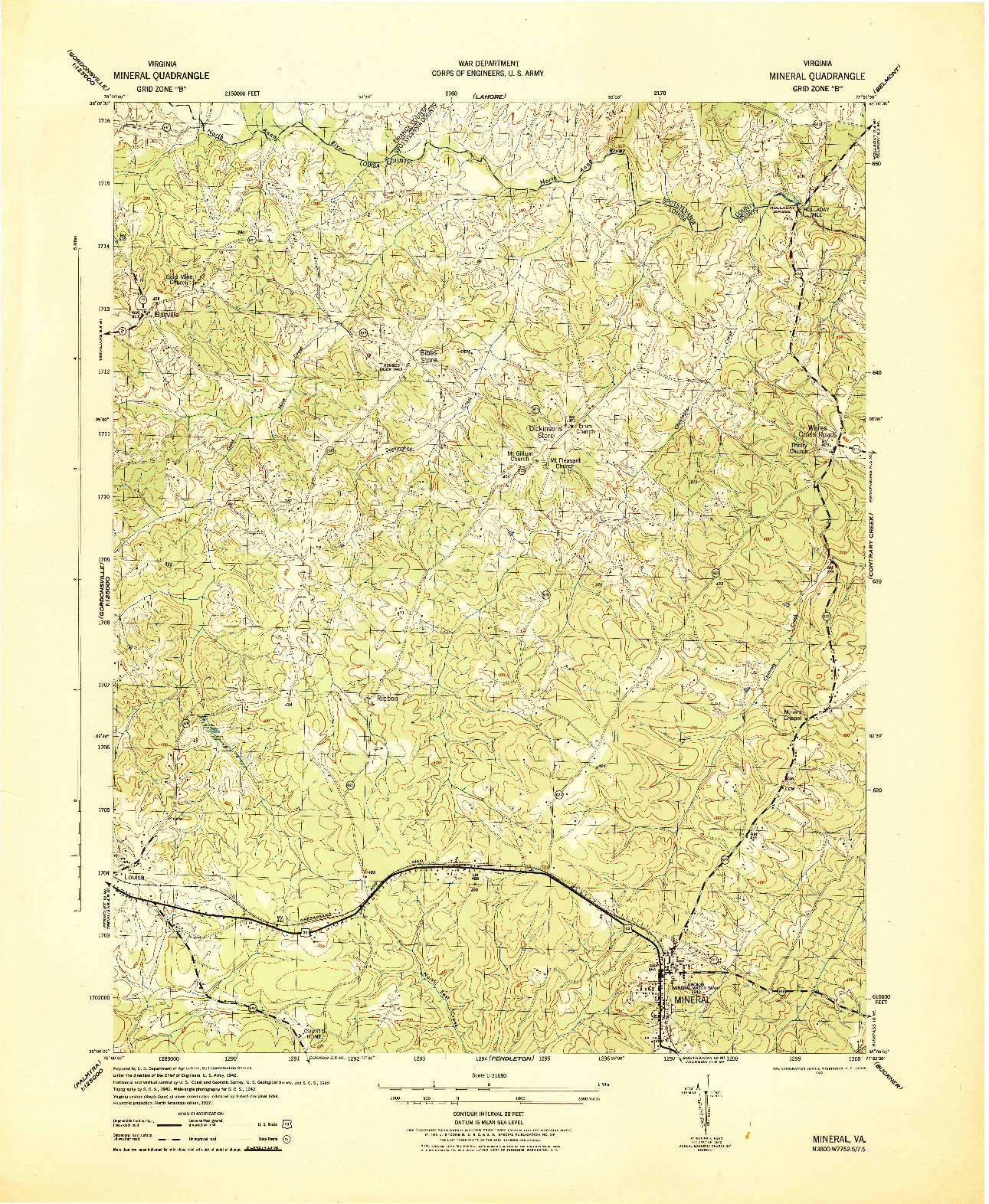 USGS 1:31680-SCALE QUADRANGLE FOR MINERAL, VA 1942
