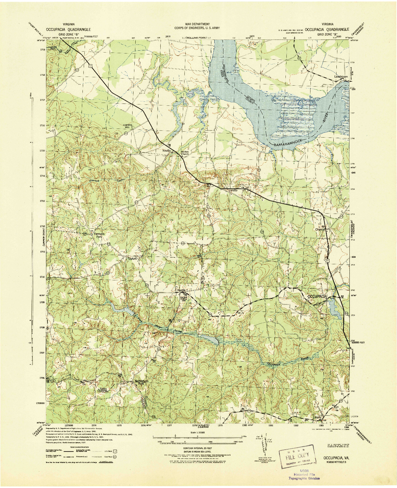 USGS 1:31680-SCALE QUADRANGLE FOR OCCUPACIA, VA 1942