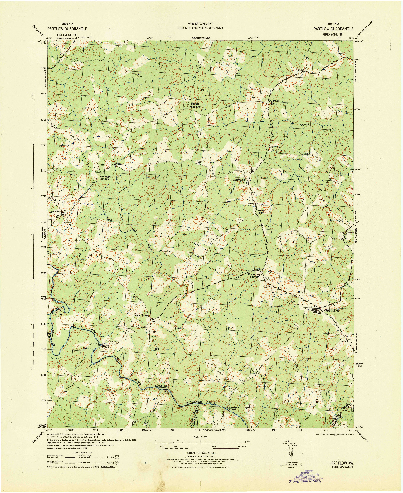 USGS 1:31680-SCALE QUADRANGLE FOR PARTLOW, VA 1942