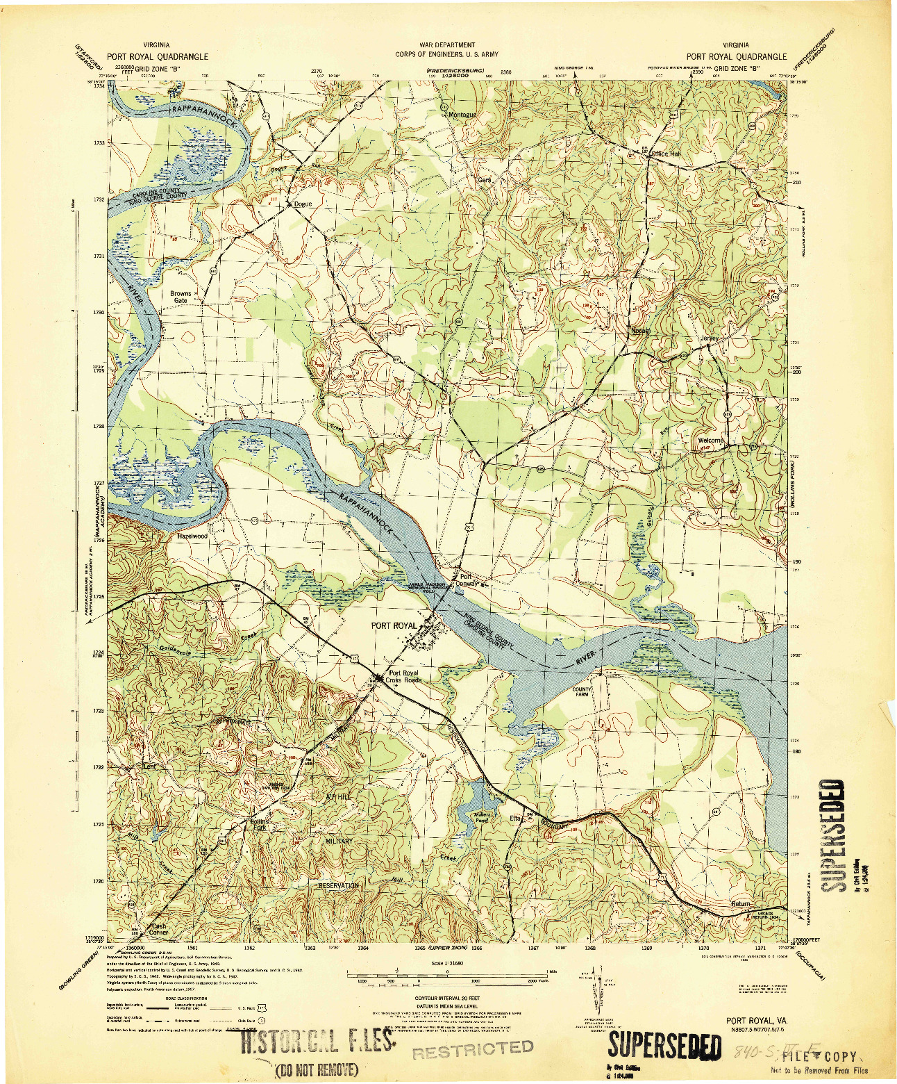 USGS 1:31680-SCALE QUADRANGLE FOR PORT ROYAL, VA 1942