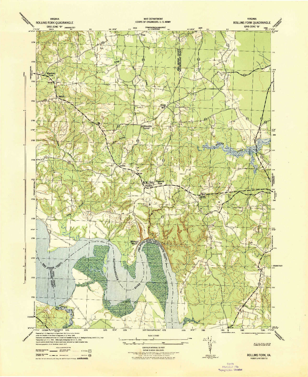 USGS 1:31680-SCALE QUADRANGLE FOR ROLLINS FORK, VA 1942