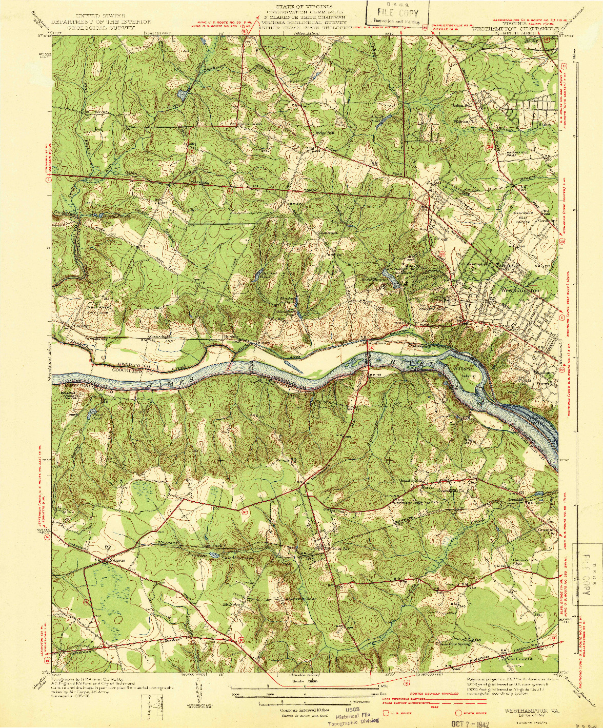 USGS 1:31680-SCALE QUADRANGLE FOR WESTHAMPTON, VA 1942