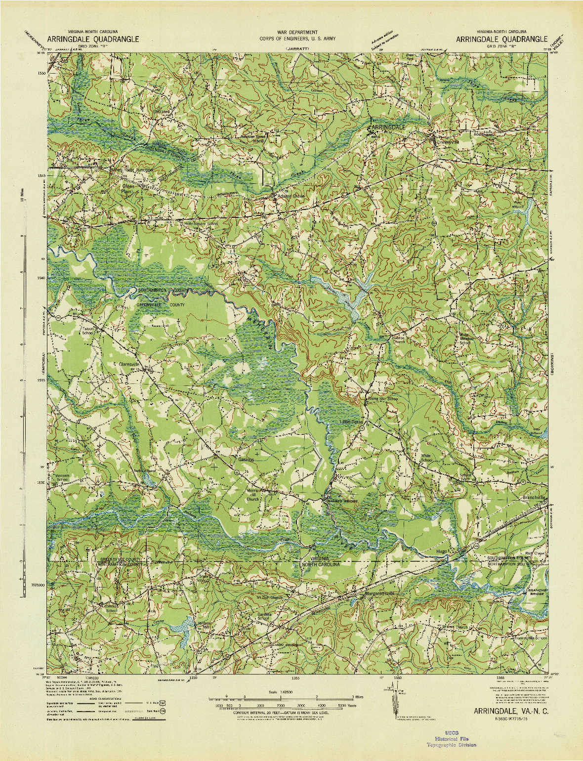 USGS 1:62500-SCALE QUADRANGLE FOR ARRINGDALE, VA 1942