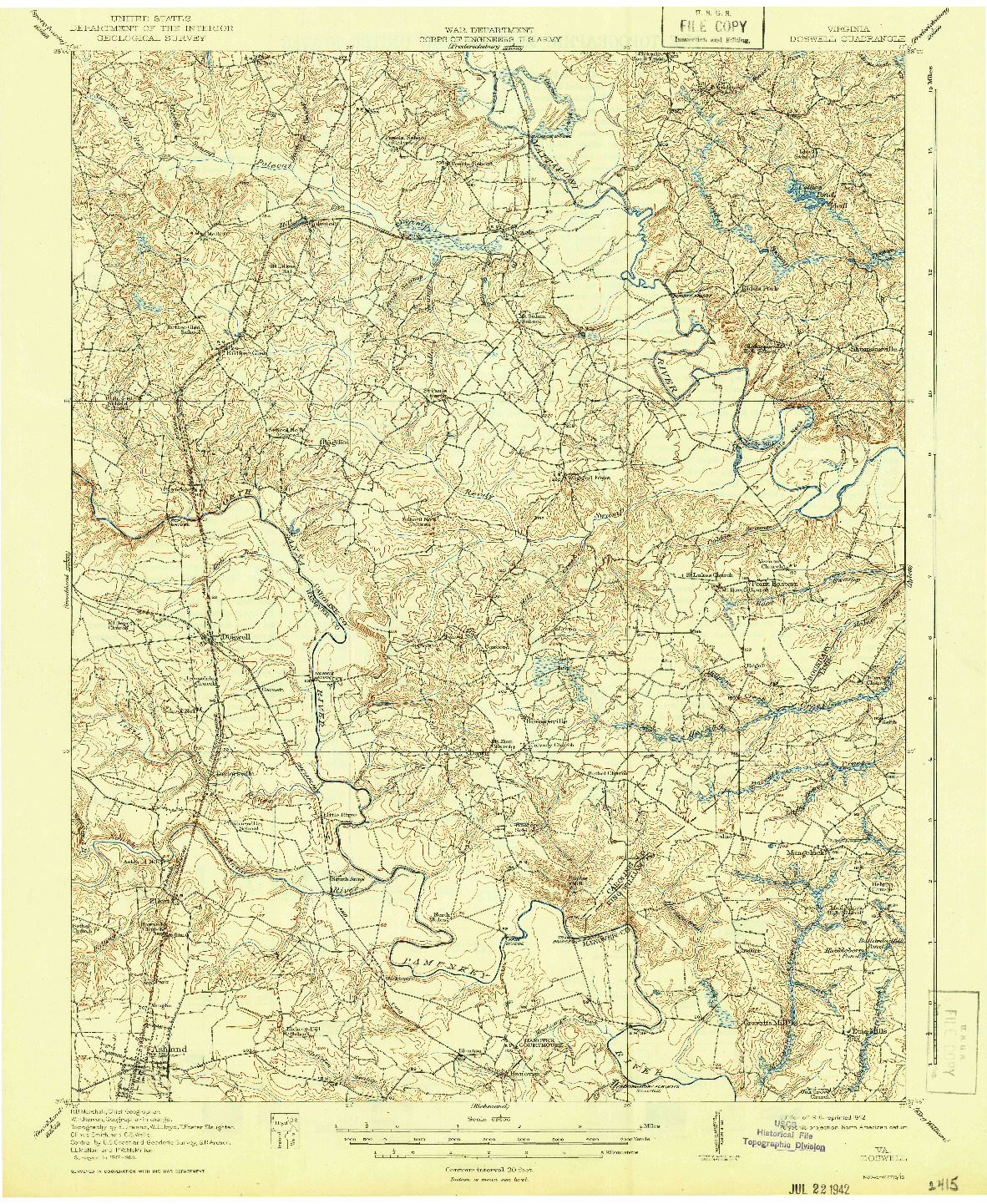 USGS 1:62500-SCALE QUADRANGLE FOR DOSWELL, VA 1918