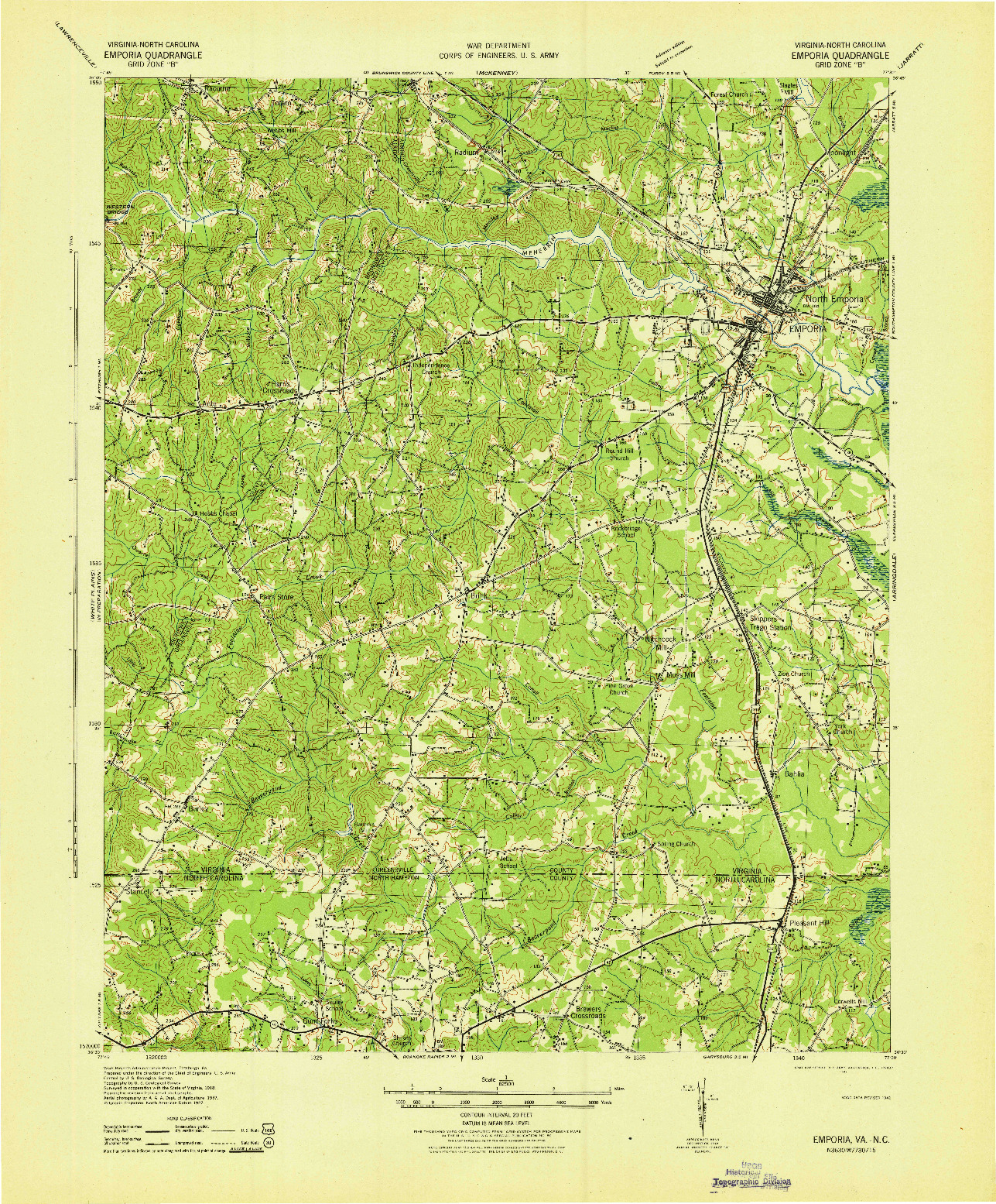 USGS 1:62500-SCALE QUADRANGLE FOR EMPORIA, VA 1942