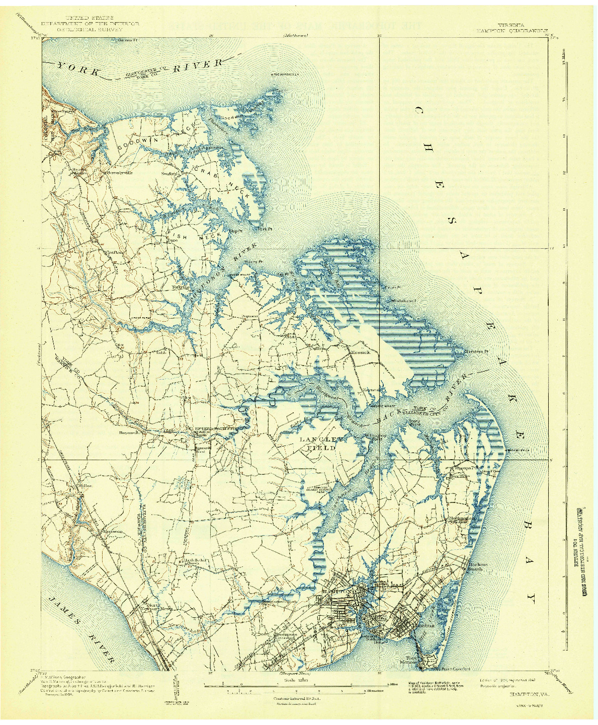 USGS 1:62500-SCALE QUADRANGLE FOR HAMPTON, VA 1907