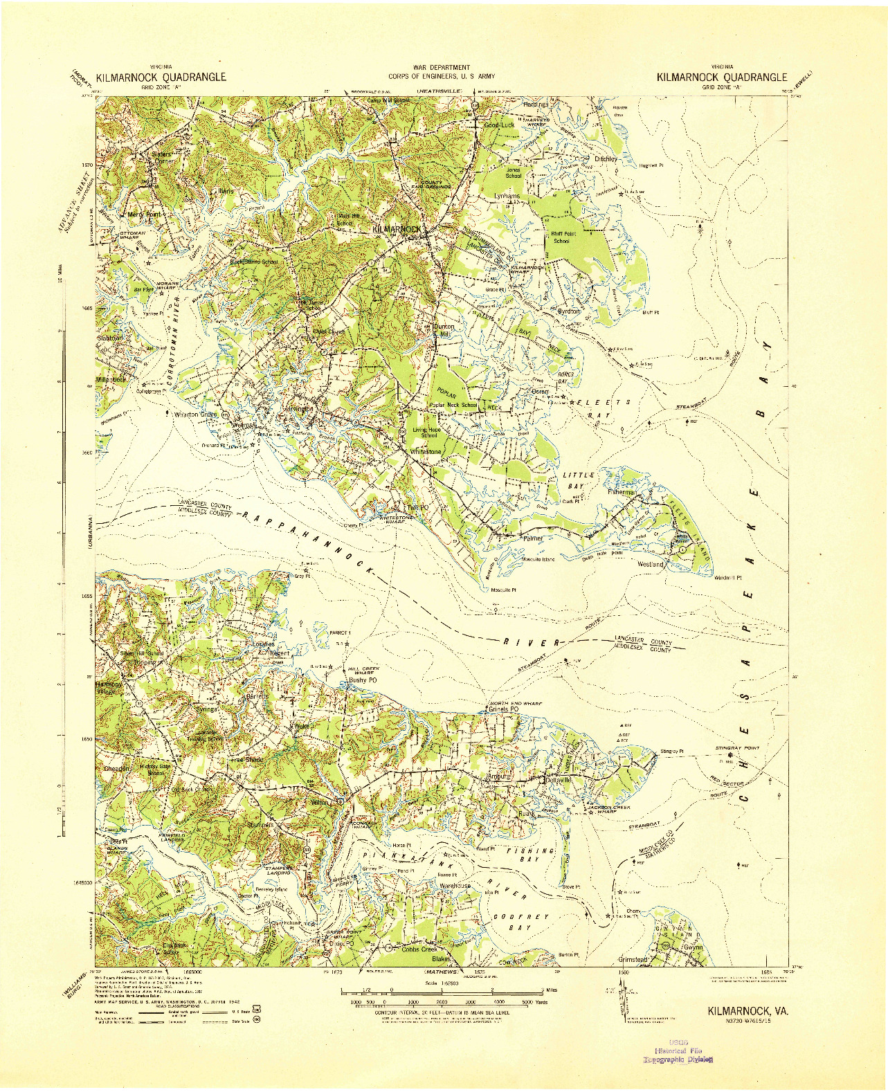 USGS 1:62500-SCALE QUADRANGLE FOR KILMARNOCK, VA 1942