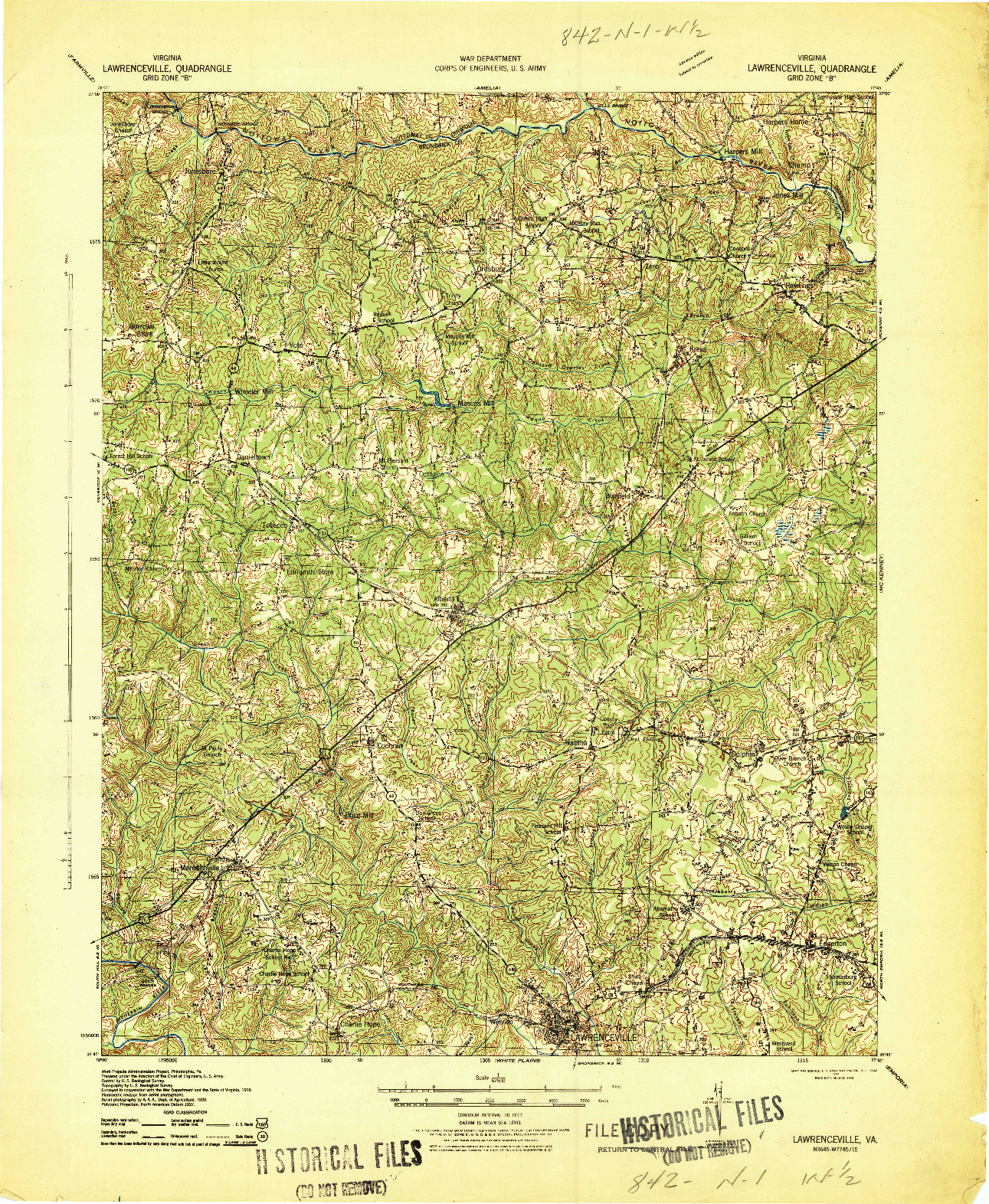 USGS 1:62500-SCALE QUADRANGLE FOR LAWRENCEVILLE, VA 1942