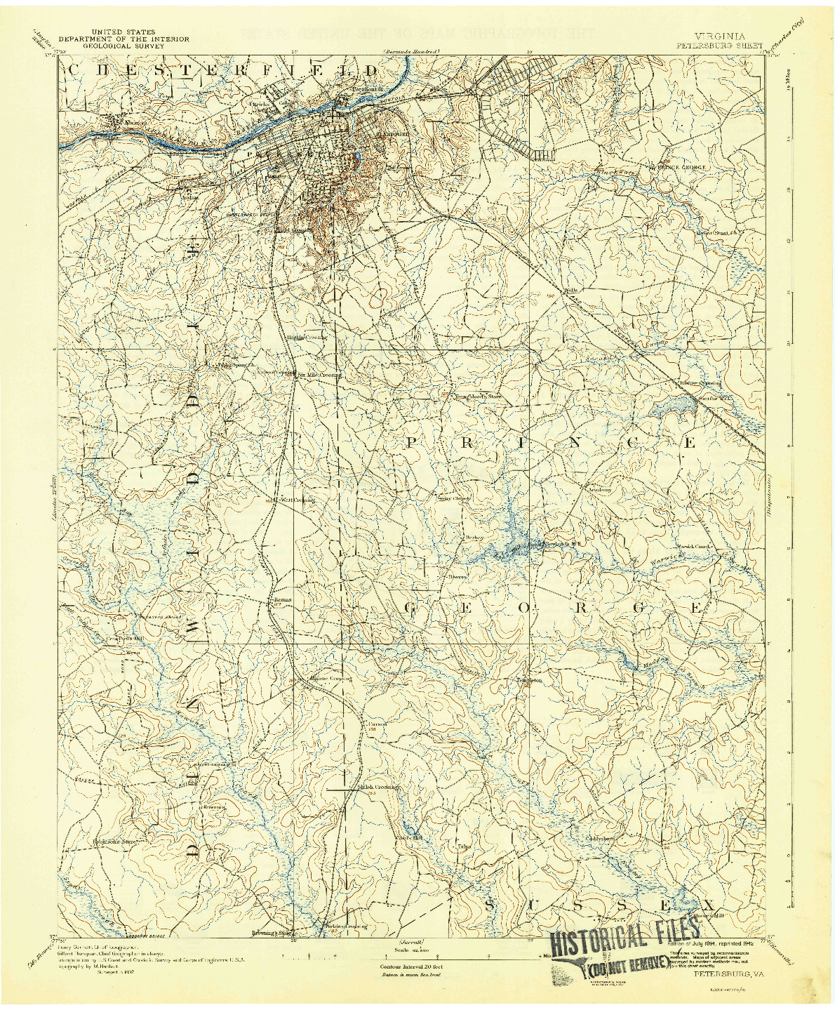 USGS 1:62500-SCALE QUADRANGLE FOR PETERSBURG, VA 1894